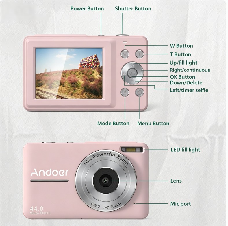 Andoer 44MP Digital Camera 1080P Video 16X Zoom 2.5