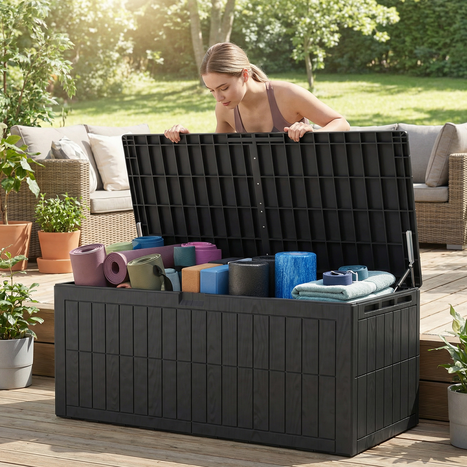 220 Gallon Outdoor Storage Box WaterProof Deck Box for Patio