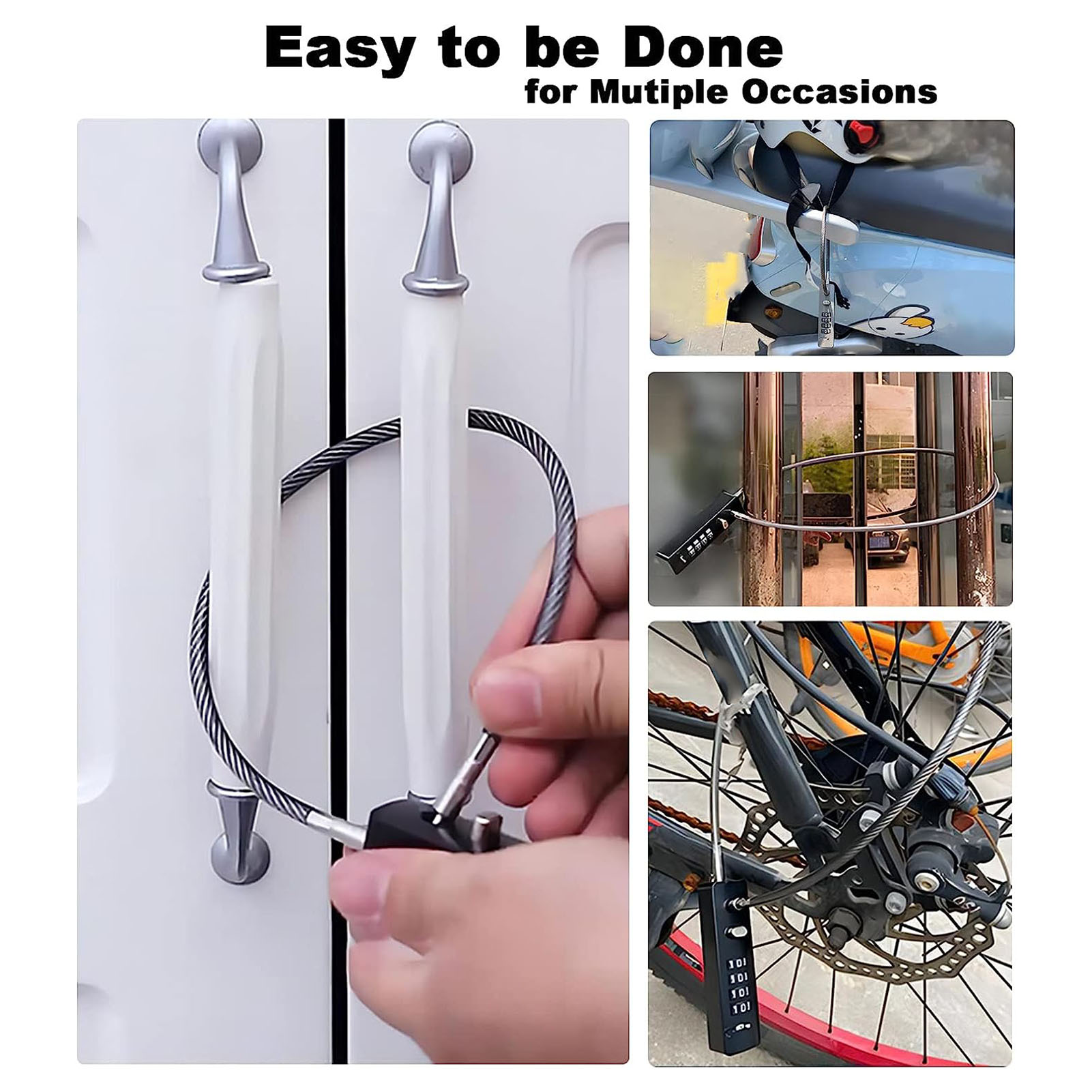 Steel Cable Lock 4 Digit Password Lock Rope Combination Lock For Bike Locker