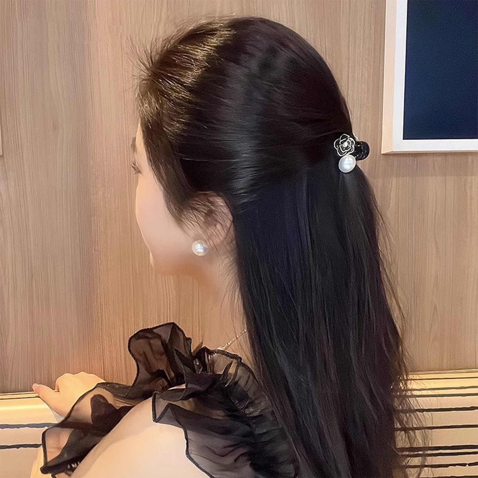 Kamelie Blume Haarkralle Clip einfache Blume künstliche Perle Haarspange für HAO - Bild 19 von 19