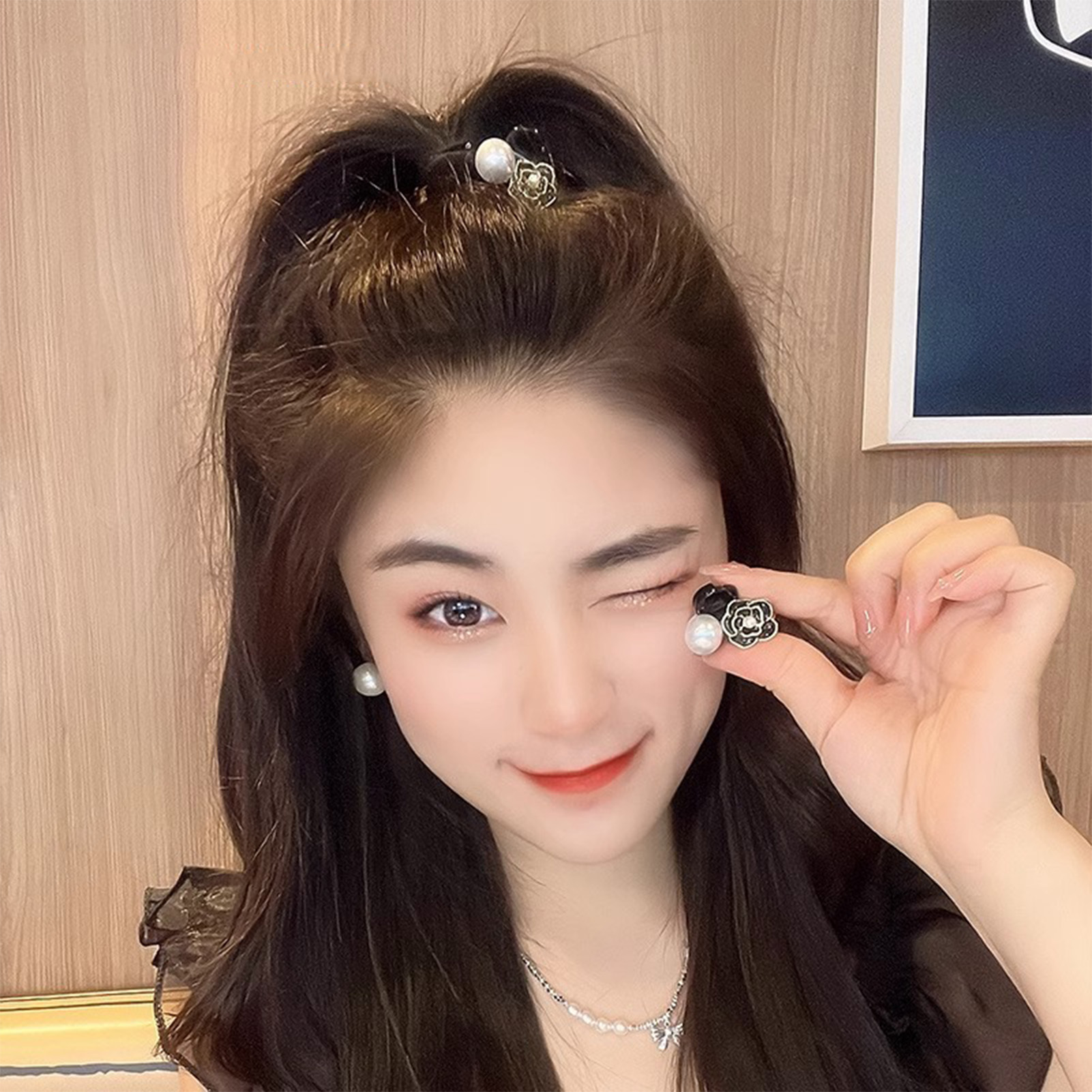 Kamelie Blume Haarkralle Clip einfache Blume künstliche Perle Haarspange für HAO - Bild 15 von 19