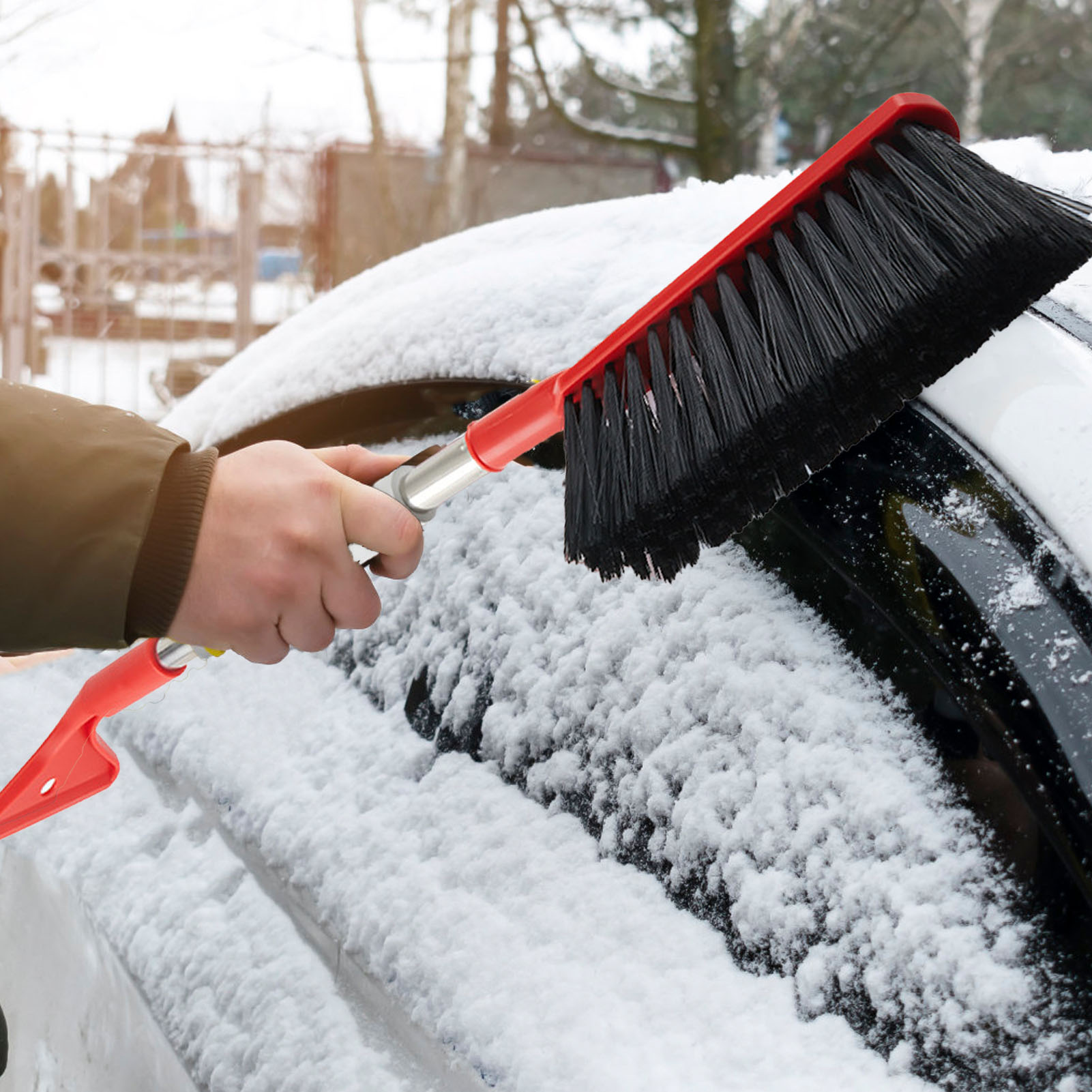 2 In 1 Snow Brush MultifunctionaLightweight Adjustable Angle Ice Scraper