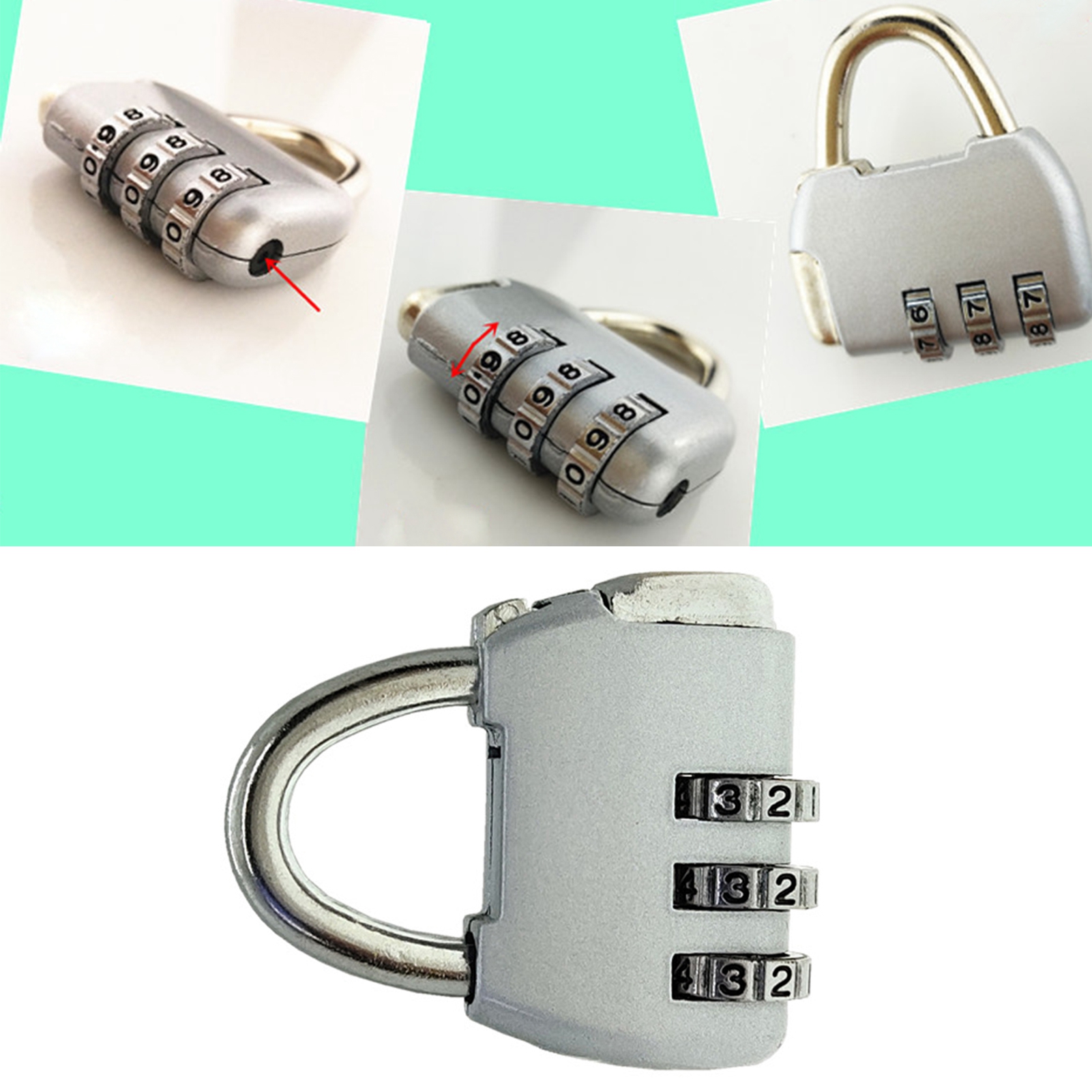 Padlock 3 Digit Combination Lock Security Heavy Duty Zinc Alloy Luggage Lock SAL - Bild 19 von 29