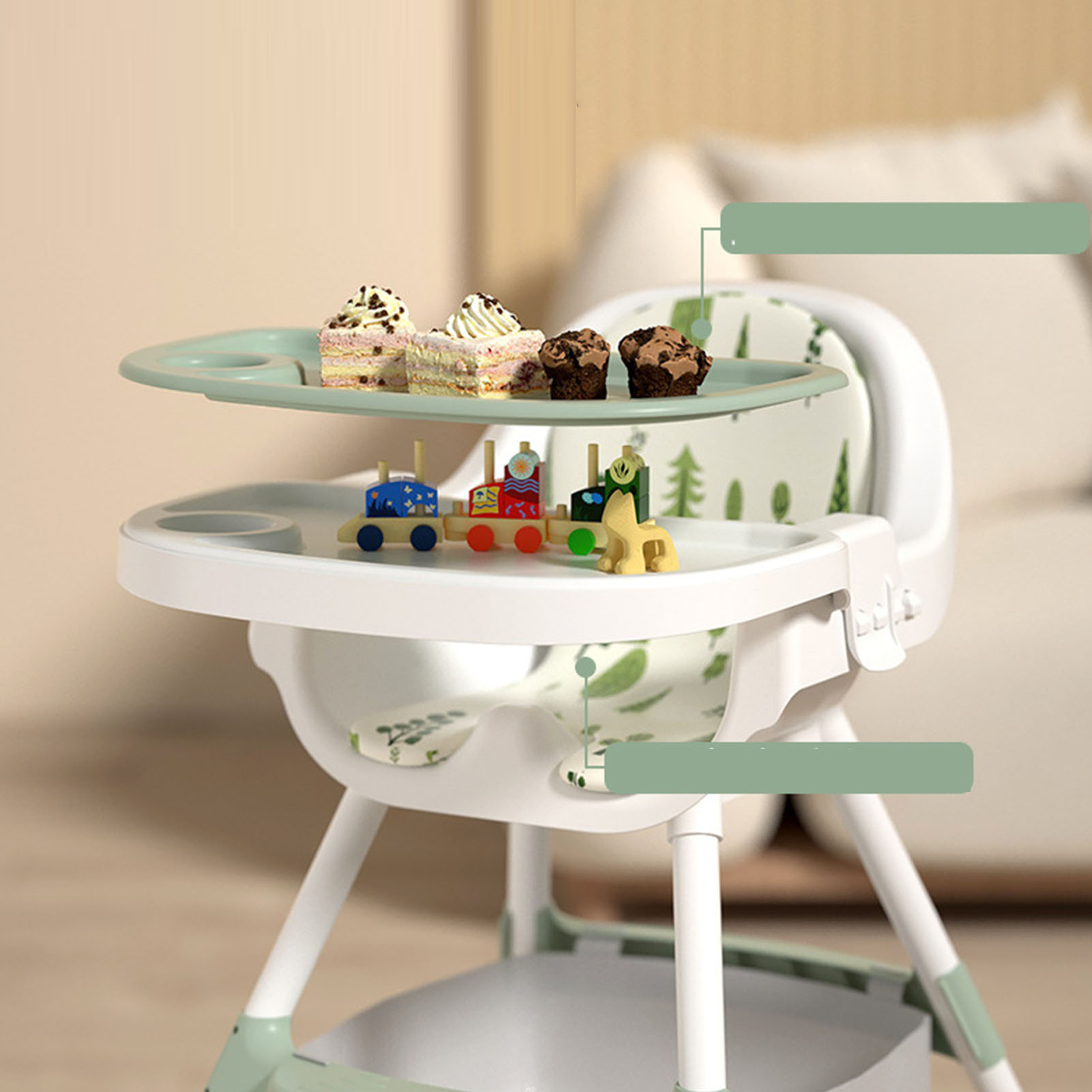 Baby High Chair Height Adjustable Multifunctional Removable Tray Folding - Picture 15 of 21