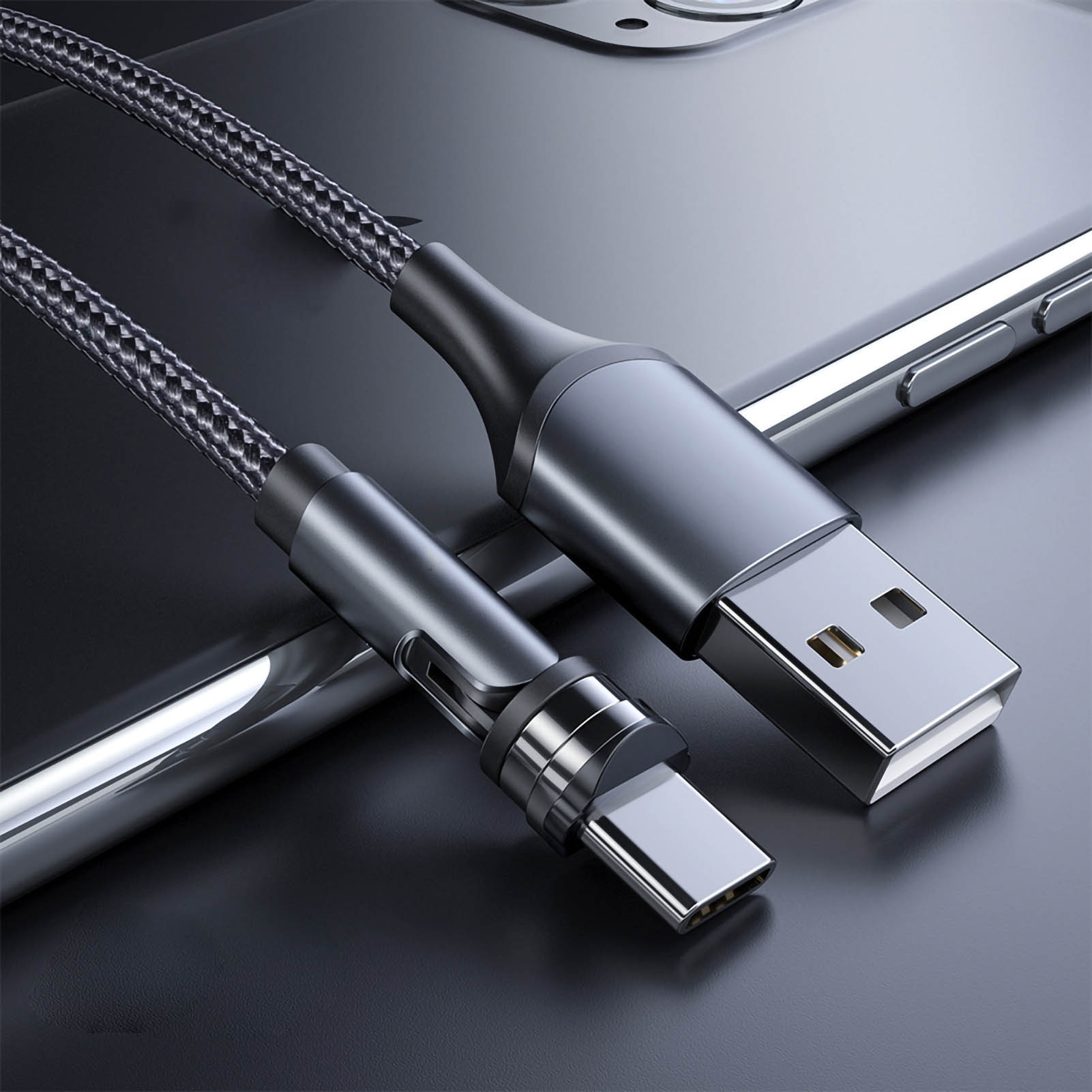 Nylon 3 in 1 Type C Charging Cable 540 Degree Rotating Magnetic Data Cable - Photo 7/8