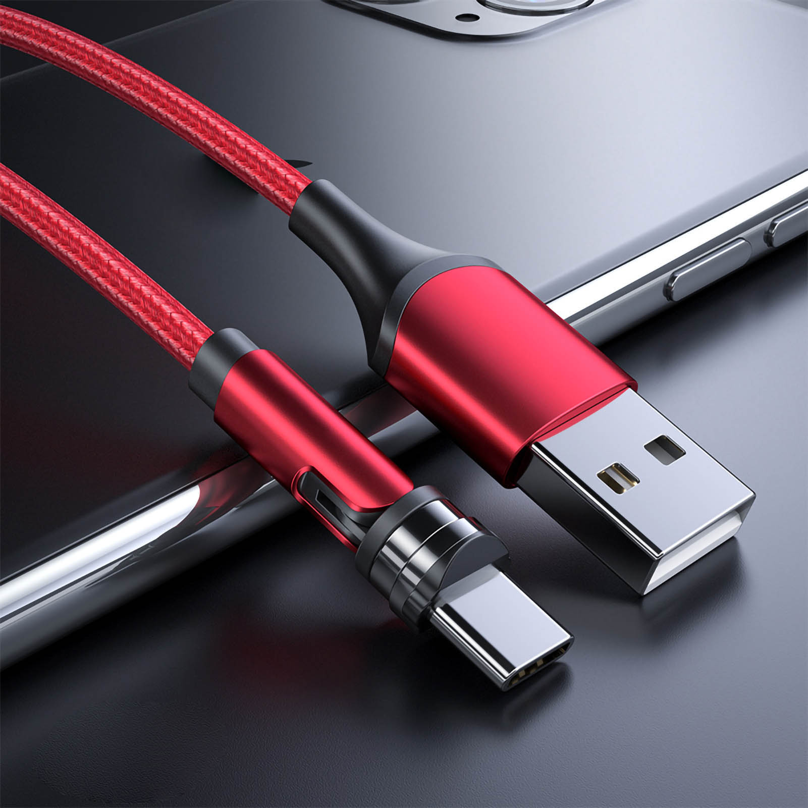 Nylon 3 in 1 Type C Charging Cable 540 Degree Rotating Magnetic Data Cable - Photo 8/8