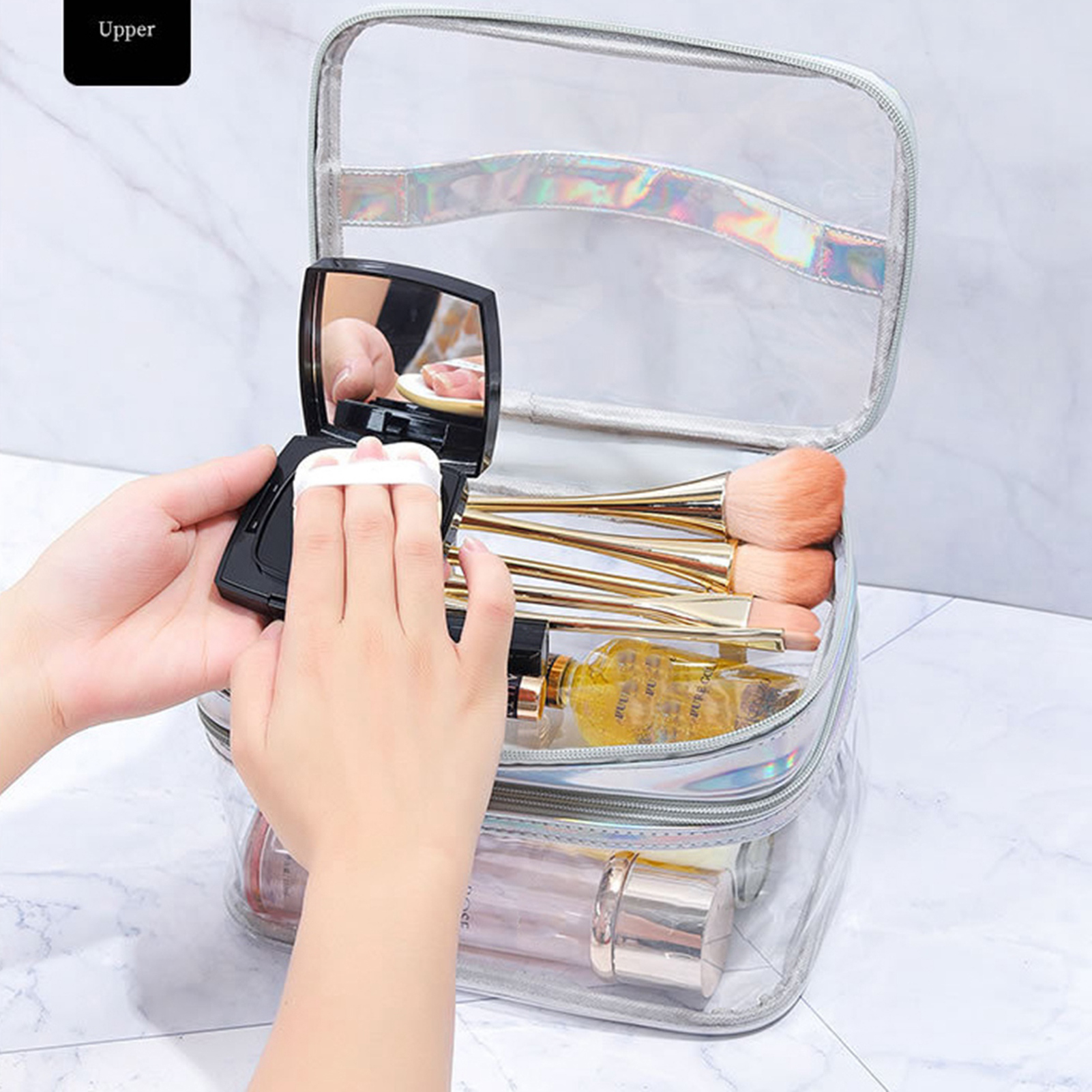 Ladies Cosmetic Bag Transparent Double Layer Waterproof High Capacity Toiletry