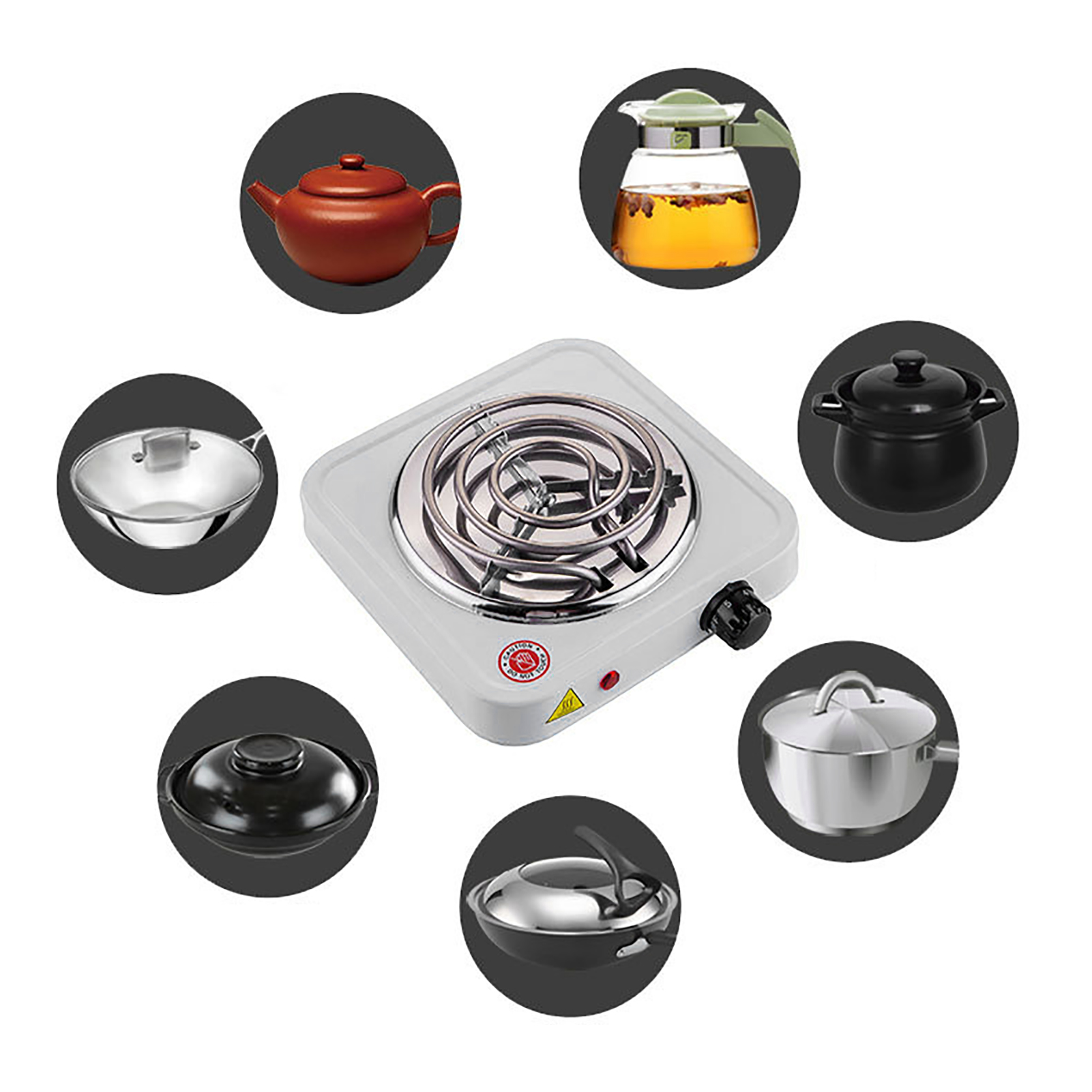 Electric Single Burner 1000W Coil Cooktop White Overheat Protection Adjustable