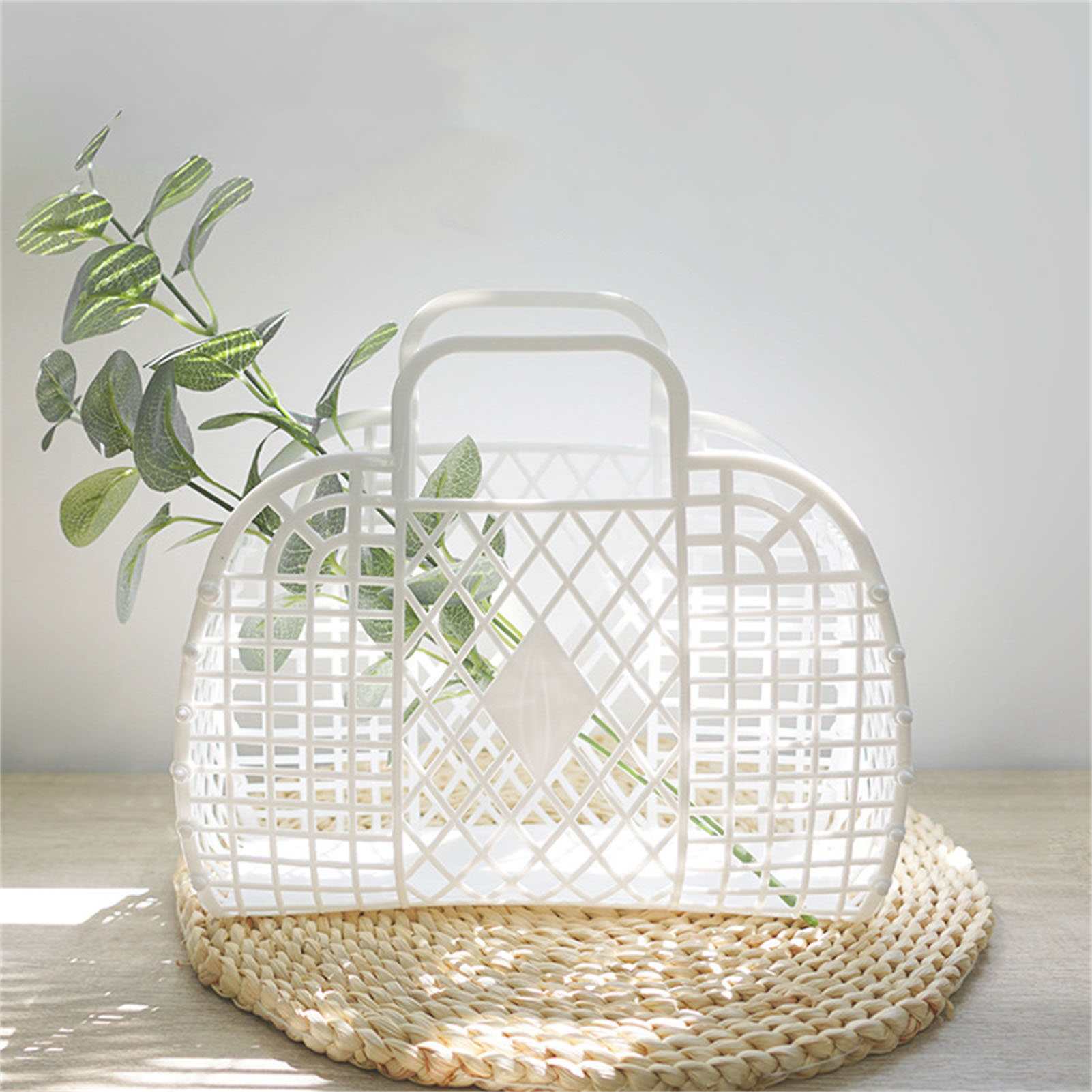 Hollow Storage Basket Plastic Reusable Portable Foldable Bag For Beach Home - Picture 10 of 19