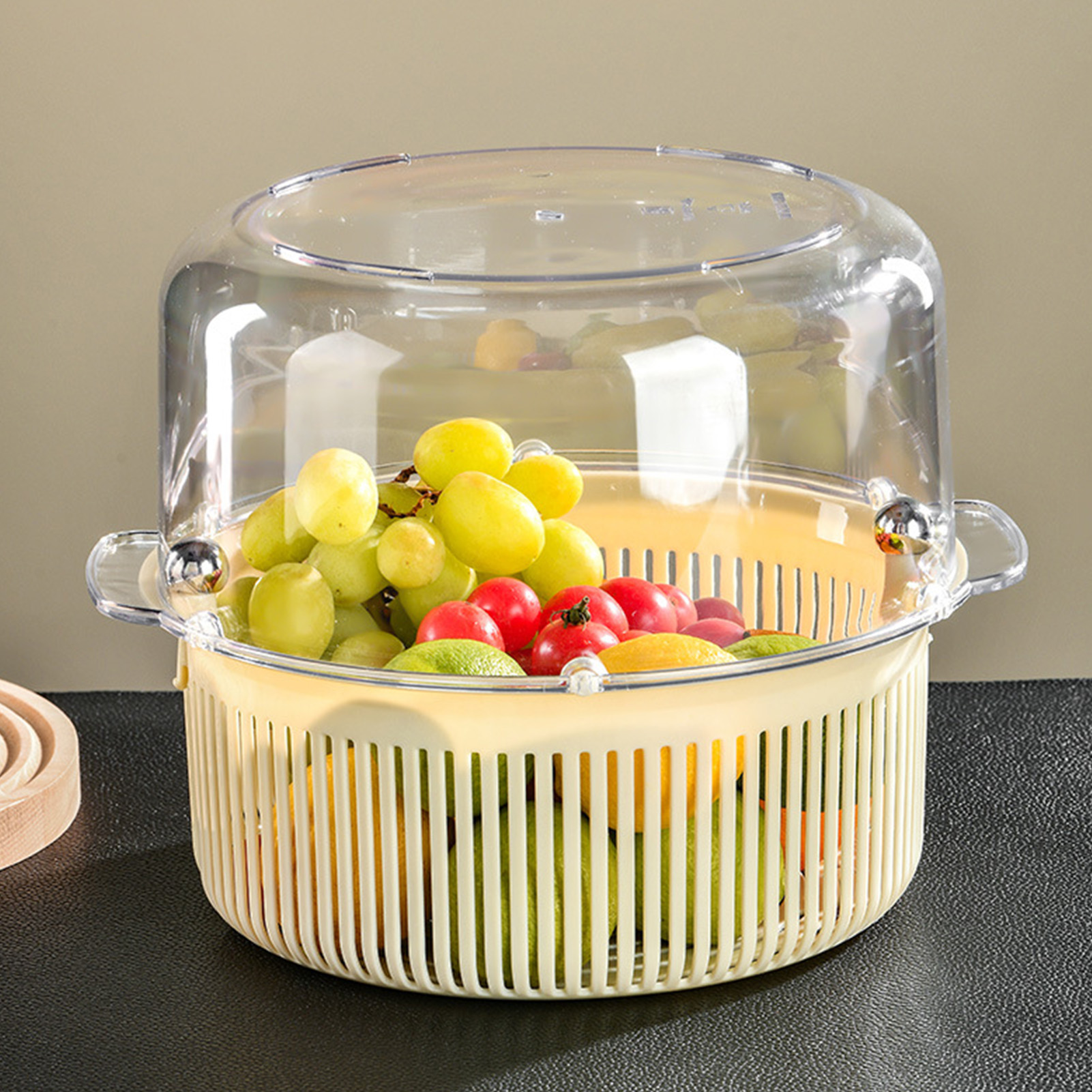NEW Kitchen Colander Set With Bowl Strainer Rotating Double Layer Drain Basket