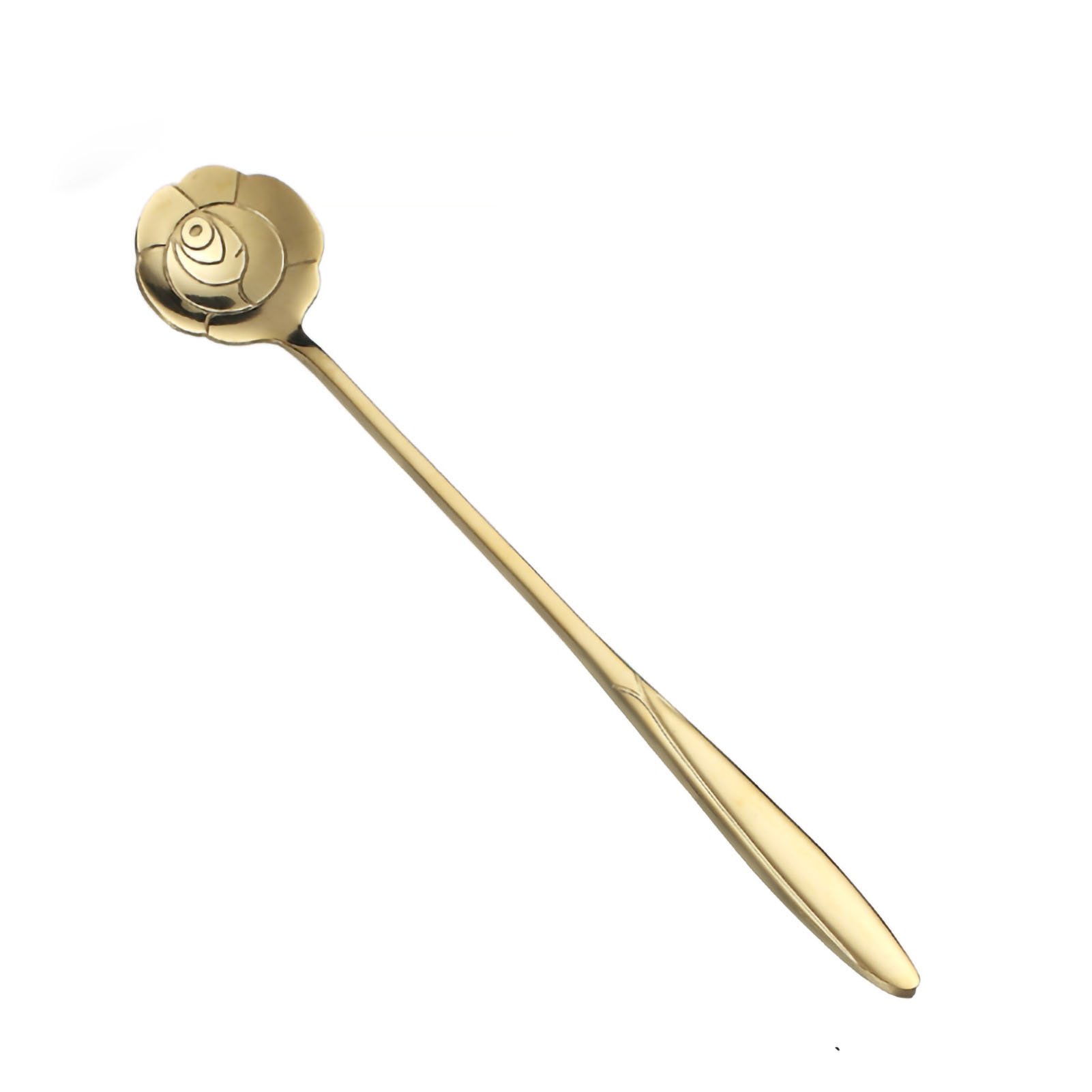 Golden Stainless Steel Spoon Ergonomic Round Dessert Spoon With Long Handle For