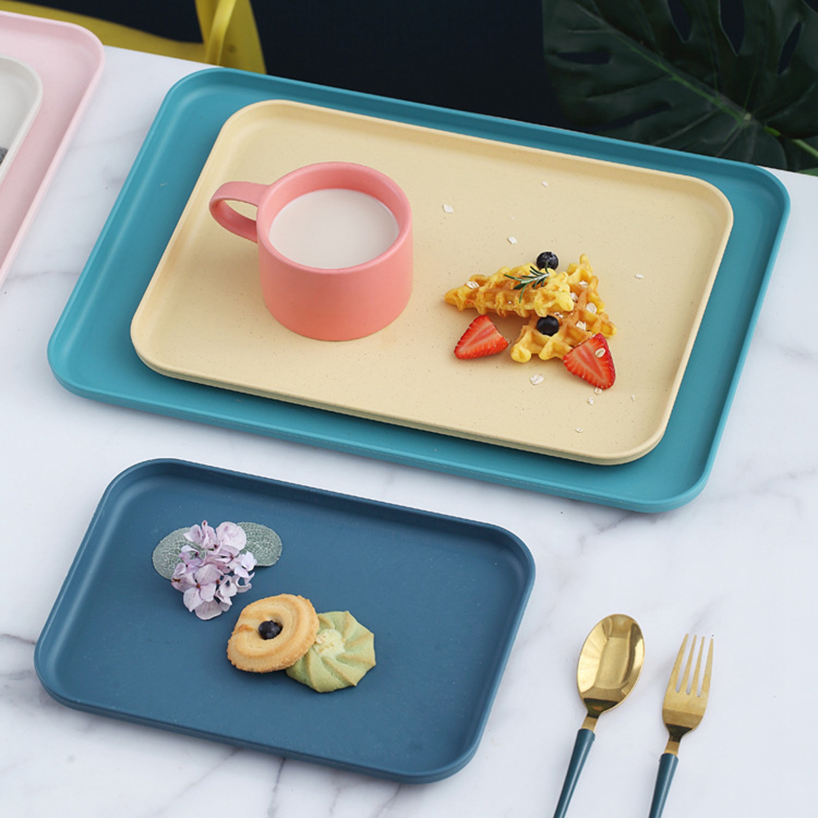 Kitchen Serving Tray Wheat Straw Rectangular Nordic Style Cupcake Fruit Snack