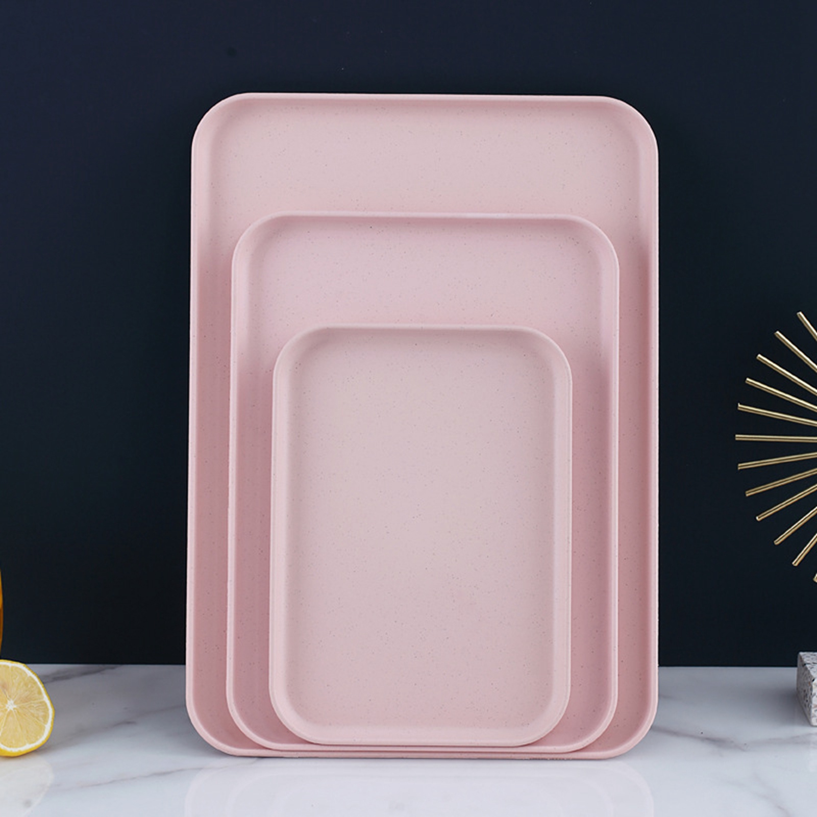 NEW Kitchen Serving Tray Wheat Straw Rectangular Nordic Style Cupcake Fruit