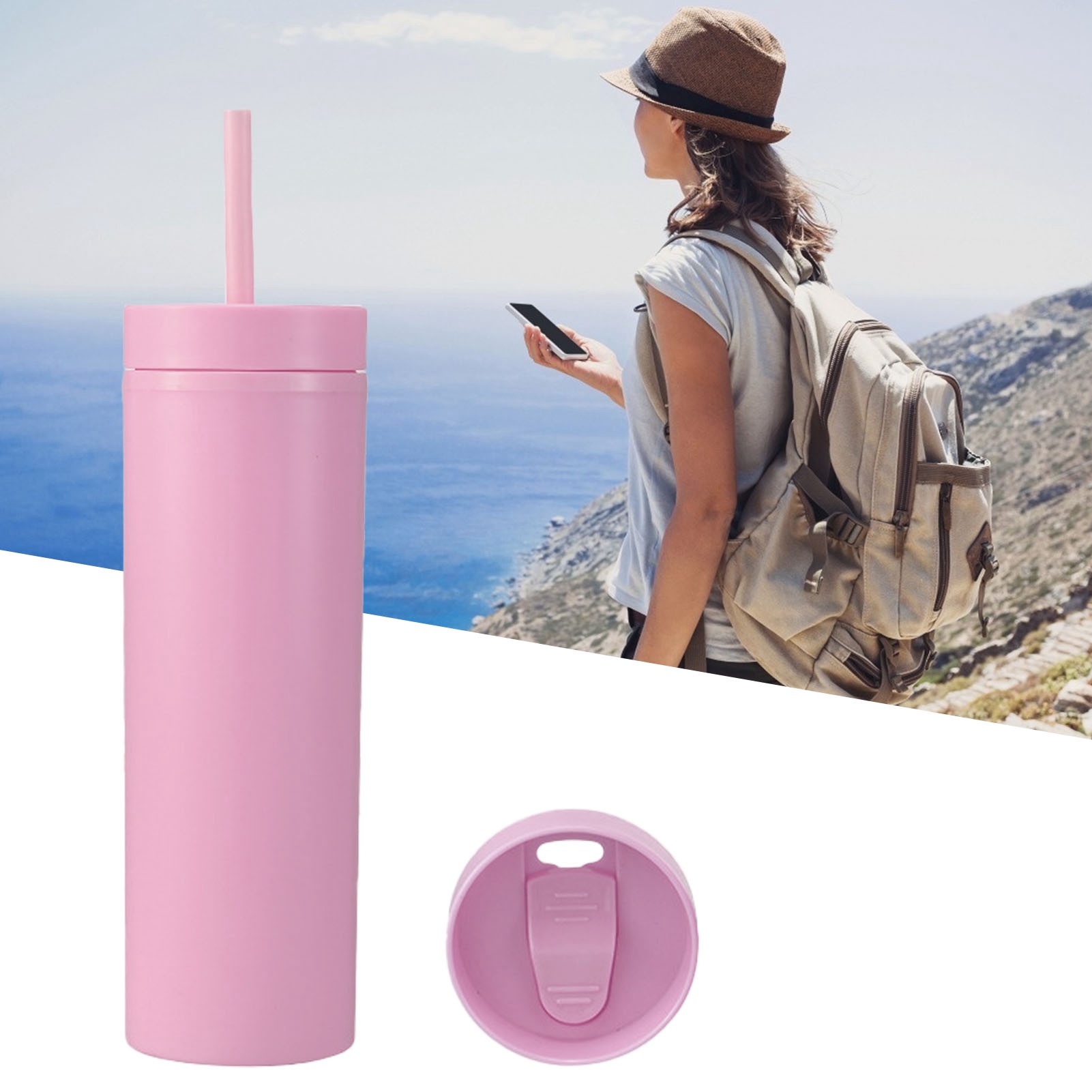 NEW 16oz Plastic Tumblers With Lids And Straws Frosting Matte Plastic Drinking