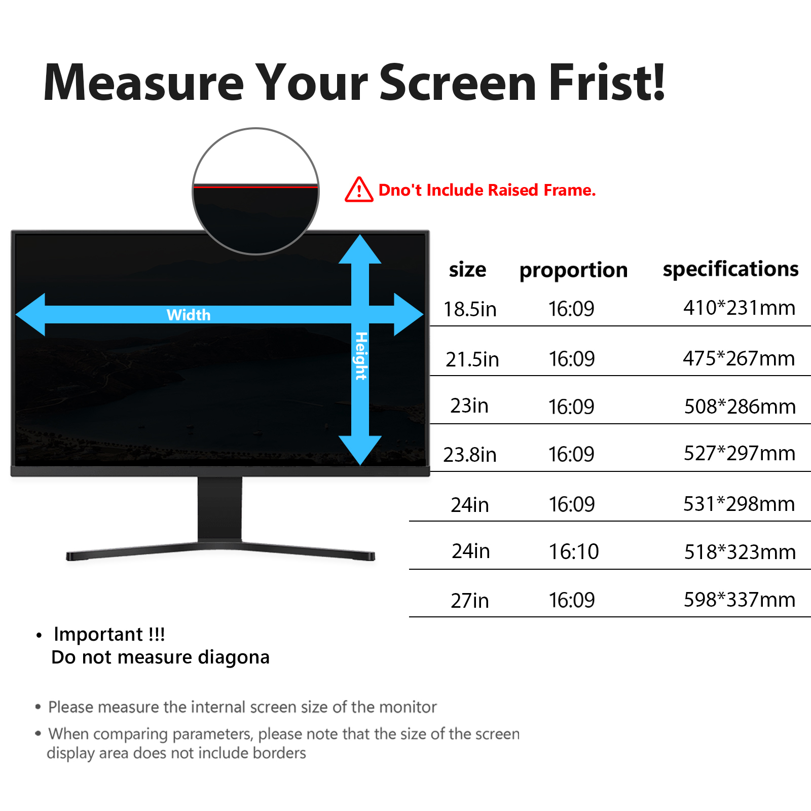 Universal Anti-Peeping Screen Protector 13.3-27 Inches Blue Light Blocking NYBY