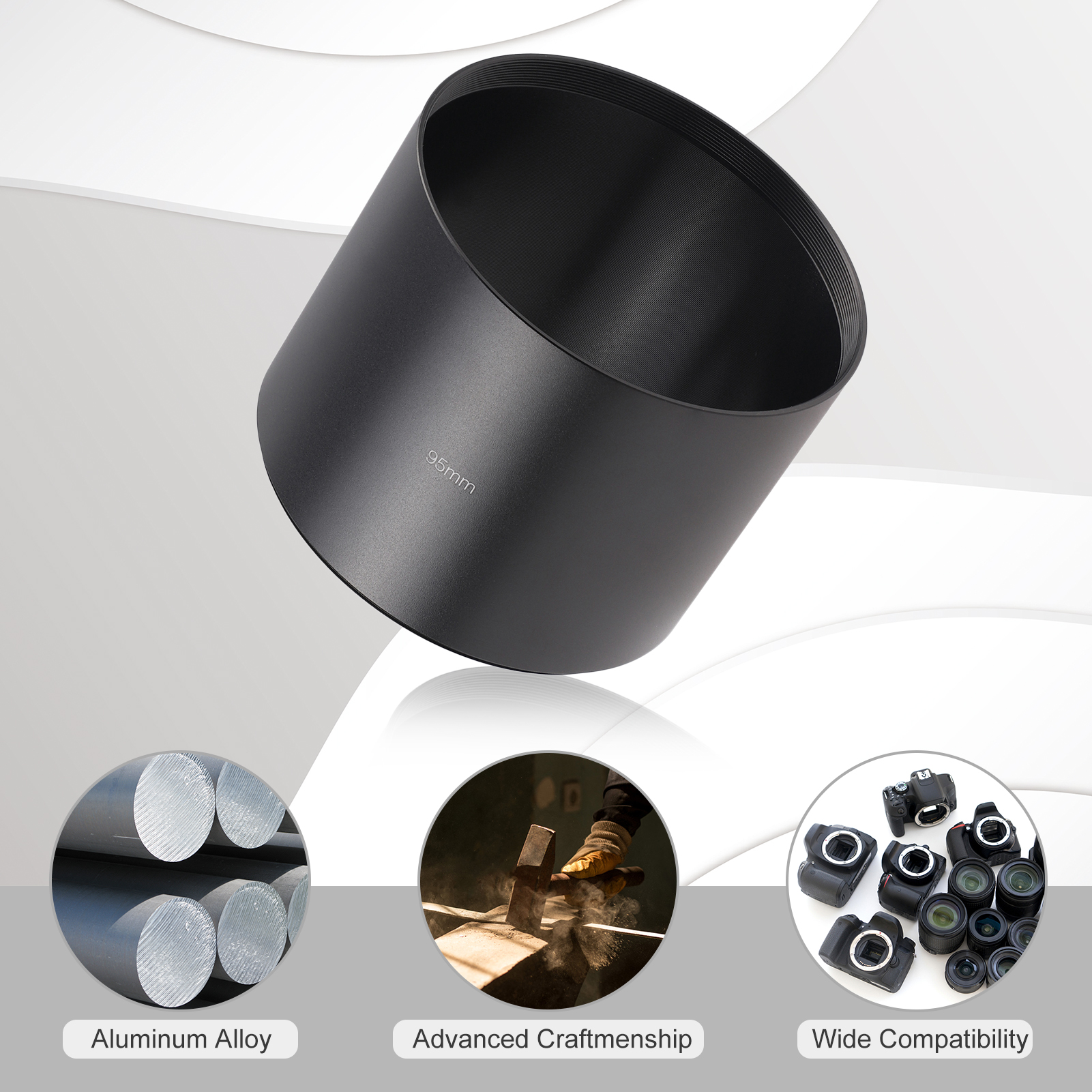 95mm Metal Lens Hood 78mm X 95mm Screw Aluminum Alloy For Camera