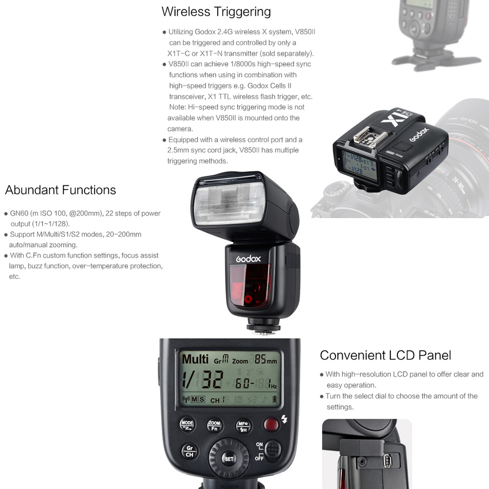Godox V850II Camera Flash Speedlight With 2000mAh Battery For D