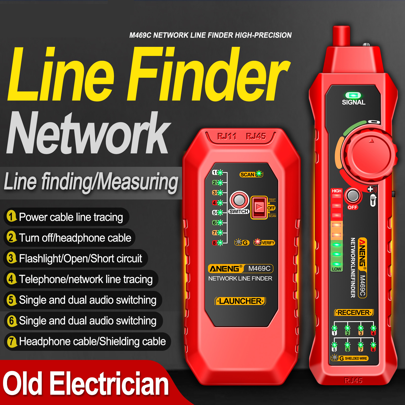 ANENG M469C Network Cable Finder RJ45 RJ11 LAN Cable Tester Networking Tool Wir - Afbeelding 11 van 12