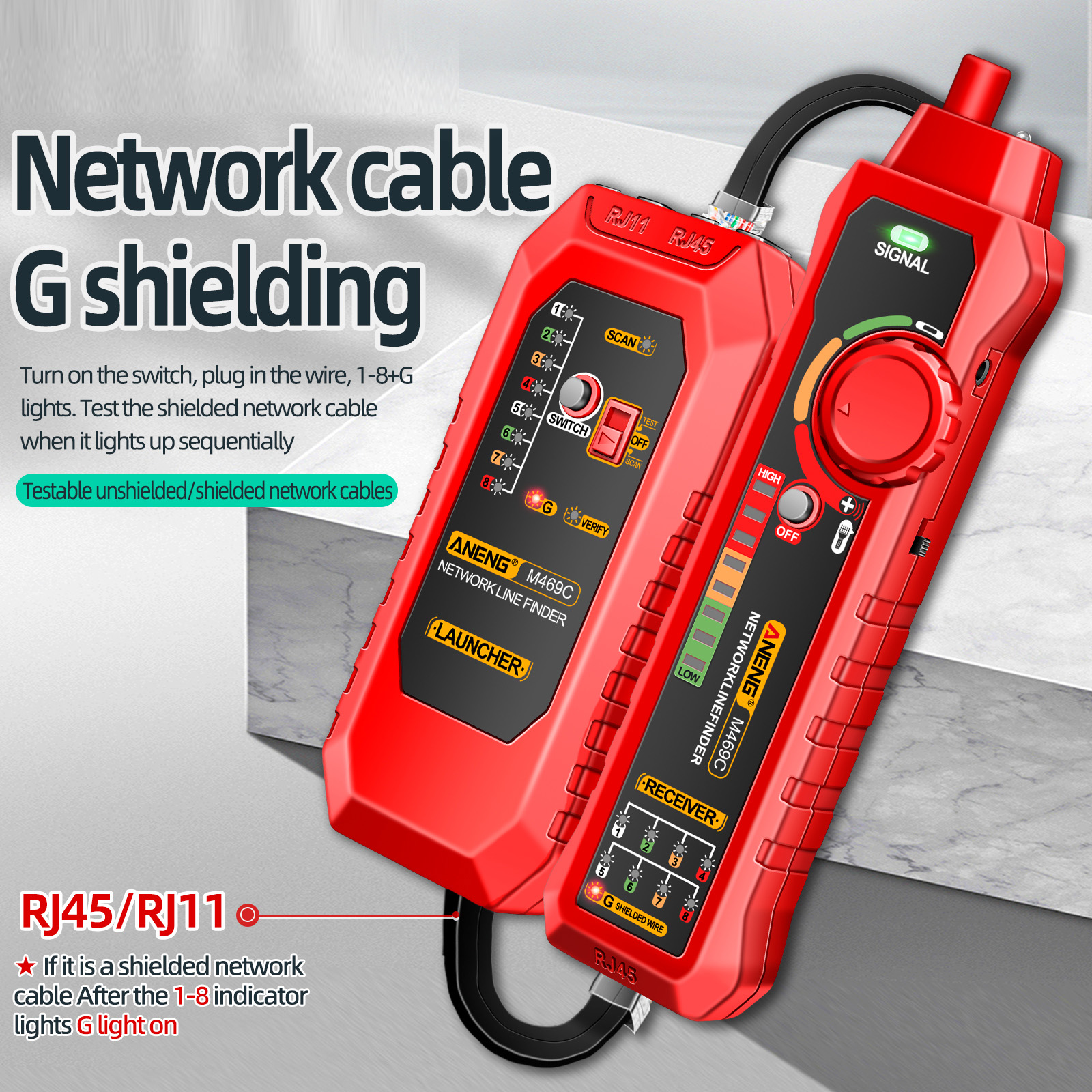 ANENG M469C Network Cable Finder RJ45 RJ11 LAN Cable Tester Networking Tool Wir - Afbeelding 7 van 12