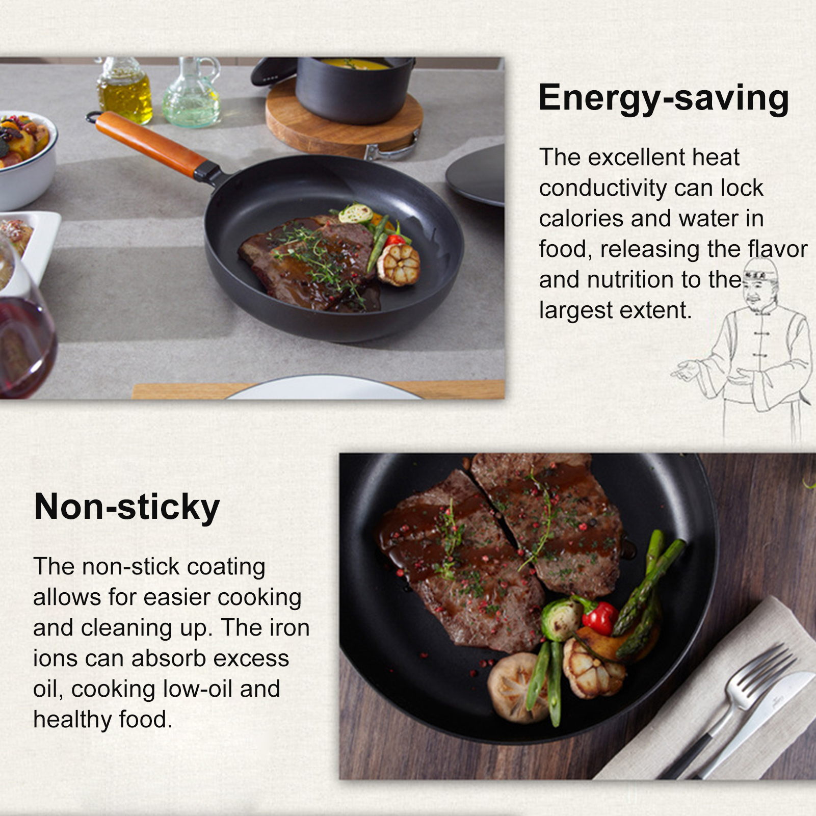 New Non-stick Frying Pan Iron Pan Iron Skillet Cookware Deep Frying Pan Iron Pot