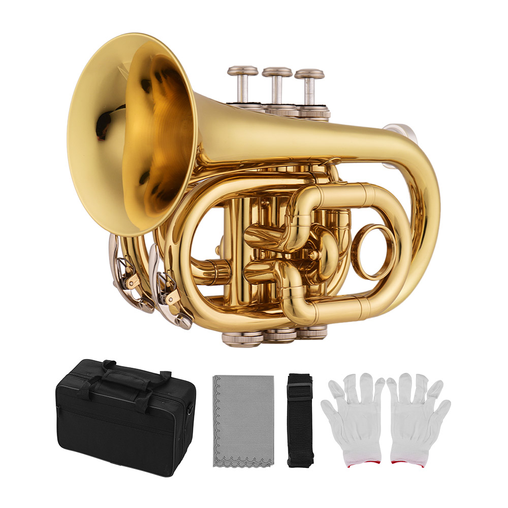 Mini Brass Bb Trumpet For Students Beginners With Carrying Case