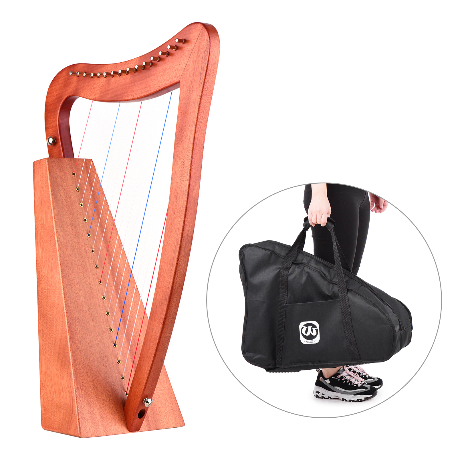 Walter.t 15-String Lyre Harp Wooden String Instrument With Carry