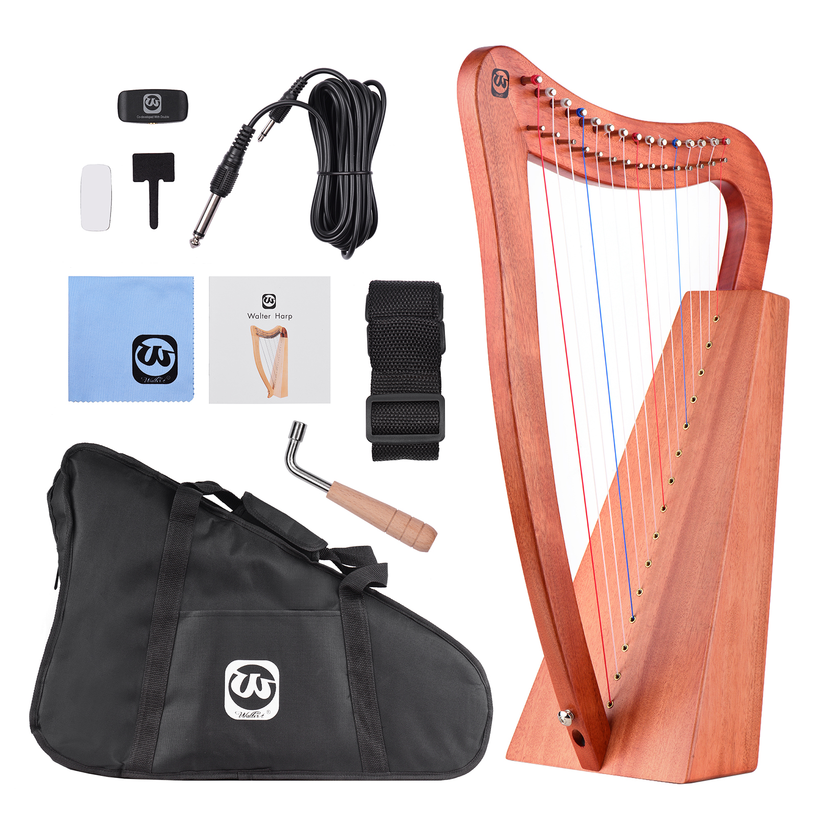 Walter Lyre ハープ 本体と付属品 Walter.t 15-String Lyre Harp Wooden String Instrument With Carry