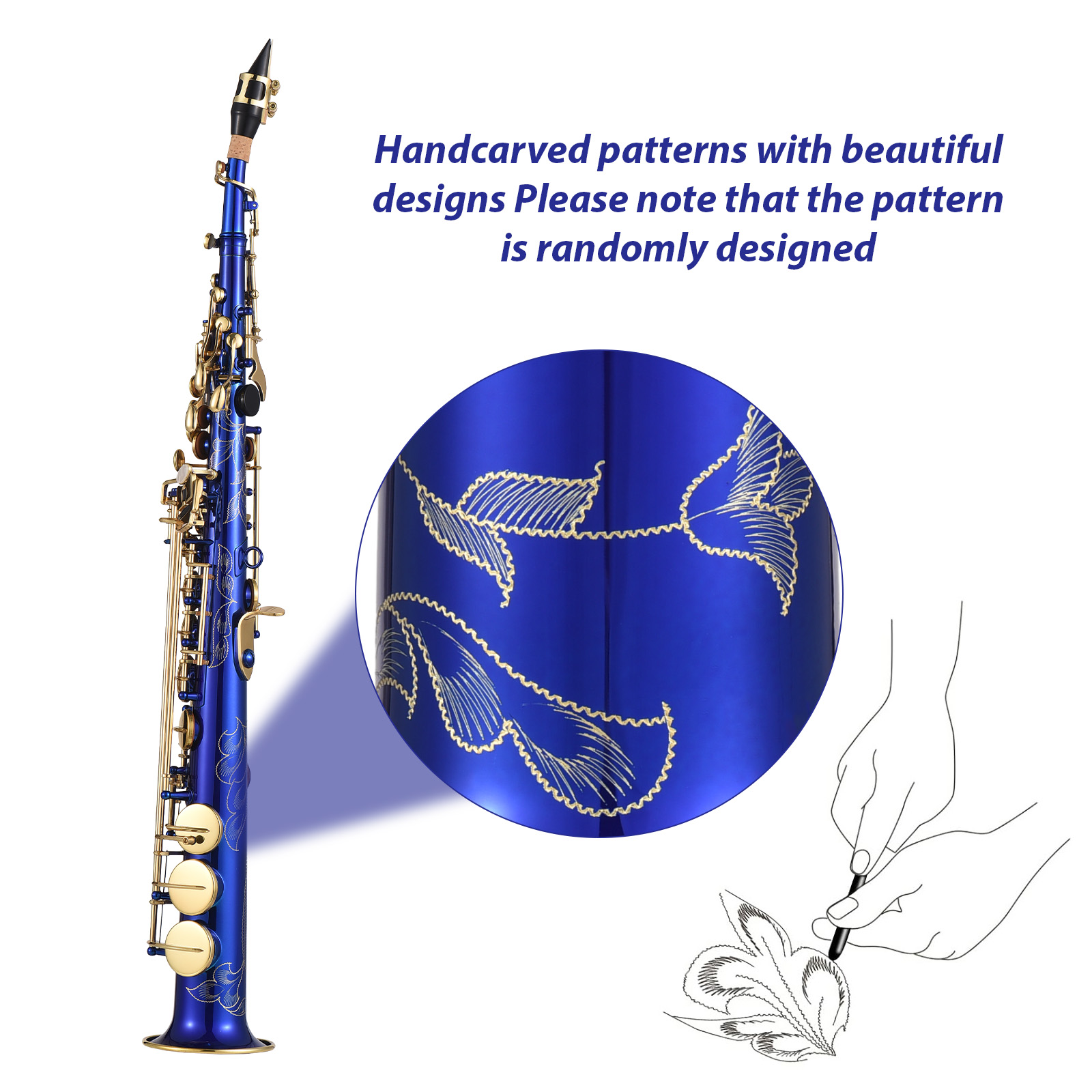 Btuty Brass Straight Soprano Sax Saxophone Bb B Flat Woodwind
