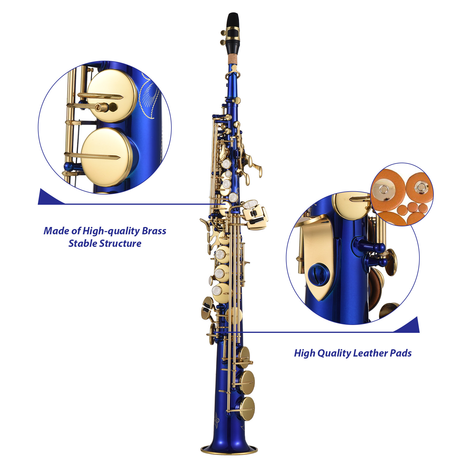 Btuty Brass Straight Soprano Sax Saxophone Bb B Flat Woodwind