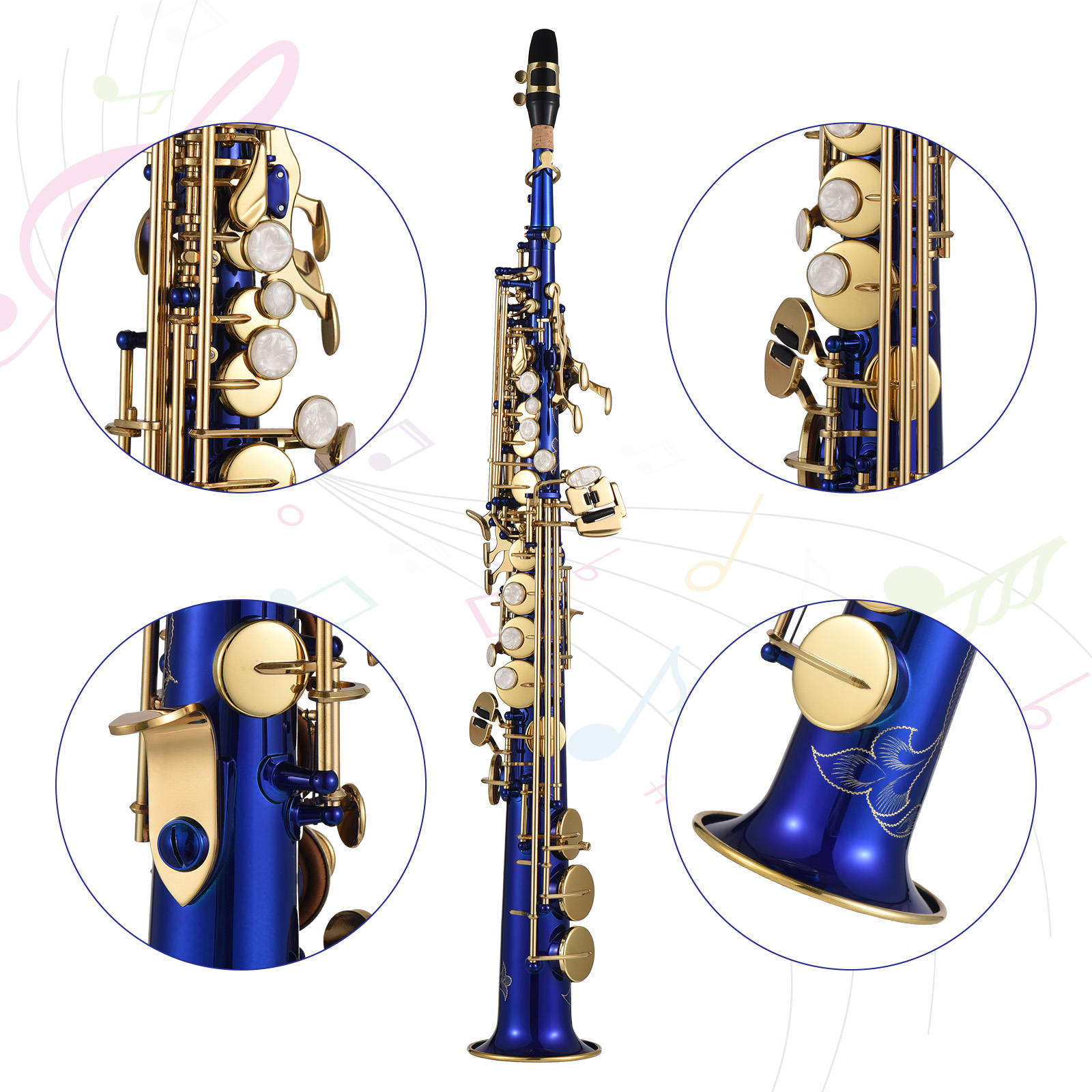Btuty Brass Straight Soprano Sax Saxophone Bb B Flat Woodwind
