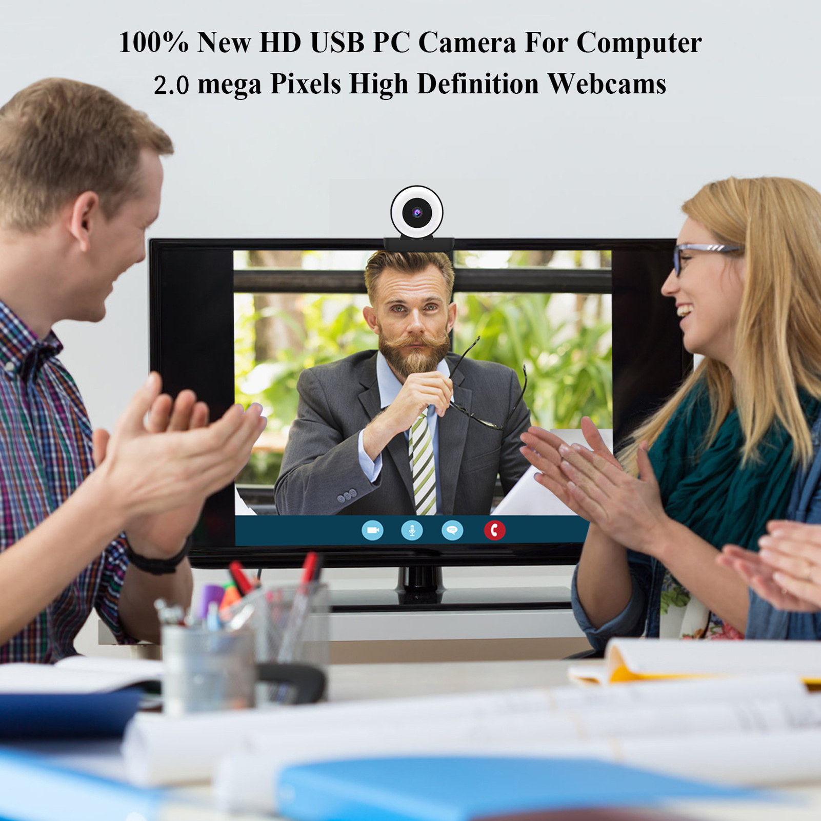 1080P Full HD Webcam AF Web Camera Built In Adjustable Ring Light Auto DY9 - Afbeelding 6 van 9