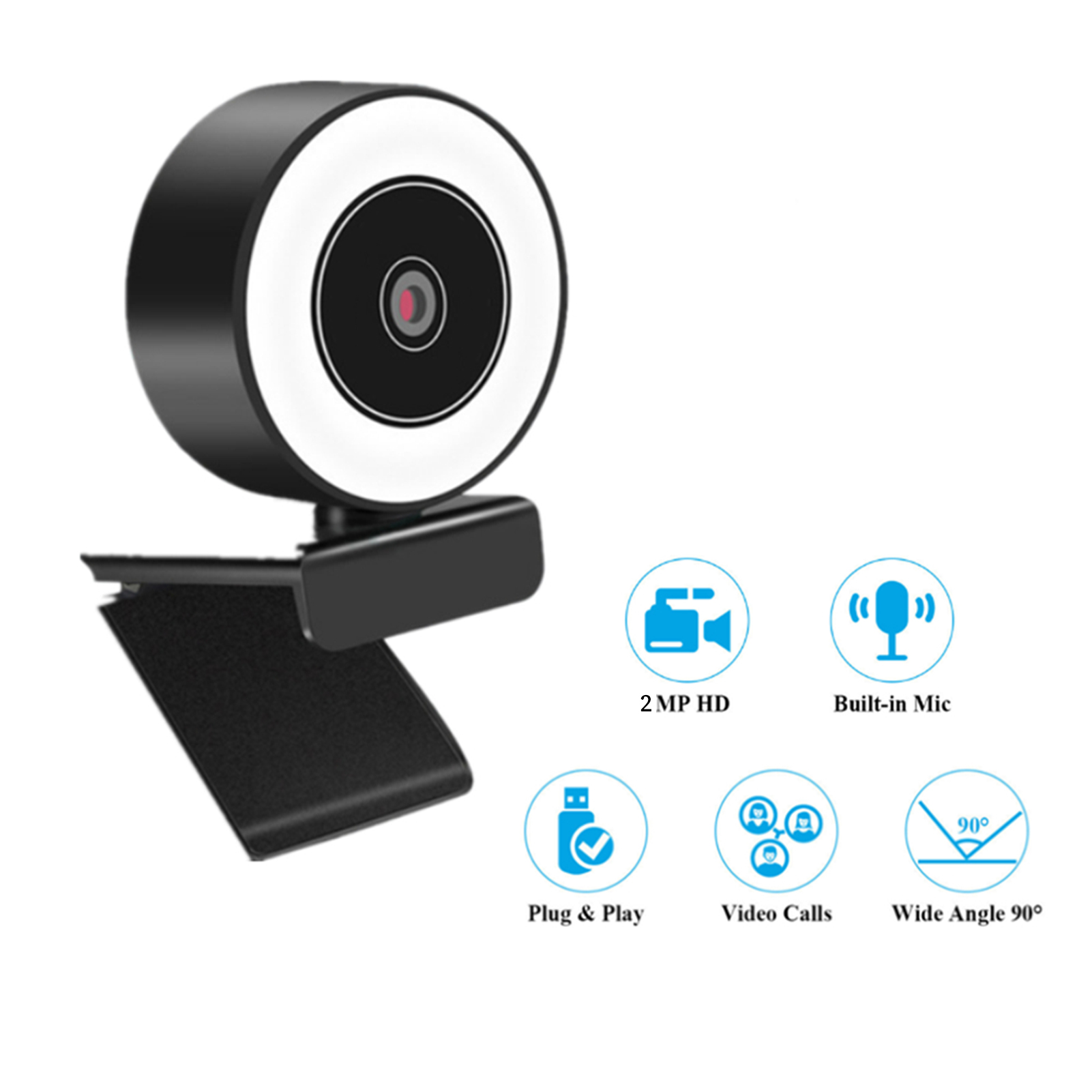 1080P Full HD Webcam AF Web Camera Built In Adjustable Ring Light Auto DY9 - Afbeelding 8 van 9