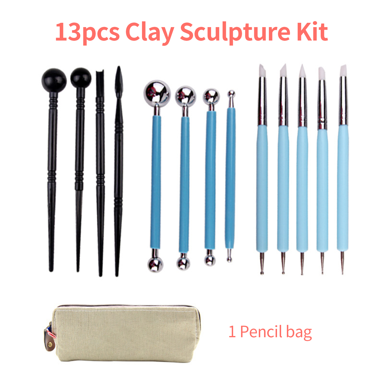 Kit de escultura de arcilla de 13 piezas con bolsa de lápices varilla de acrílico pluma de hendidura arcilla TDW - Imagen 3 de 10