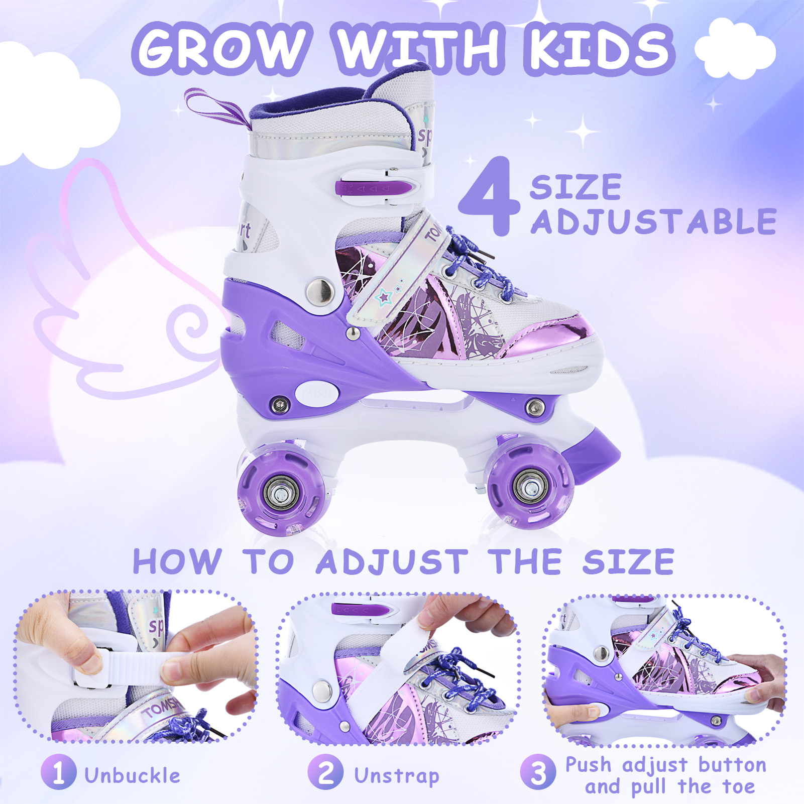 TOMSHOO Roller Skates Equipped with Flashing and LED Luminous Wheels 4 Size RUZQ - Picture 15 of 18