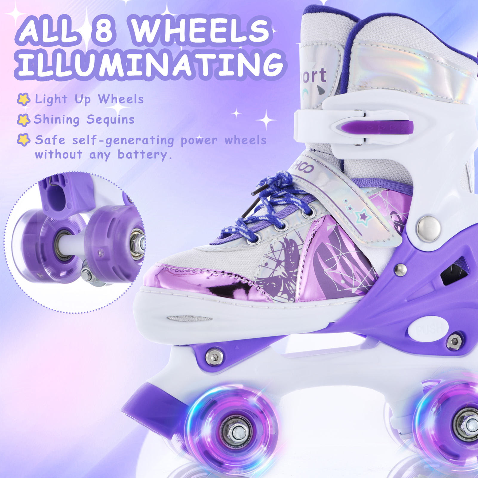 TOMSHOO Roller Skates Equipped with Flashing and LED Luminous Wheels 4 Size RUZQ - Picture 13 of 18