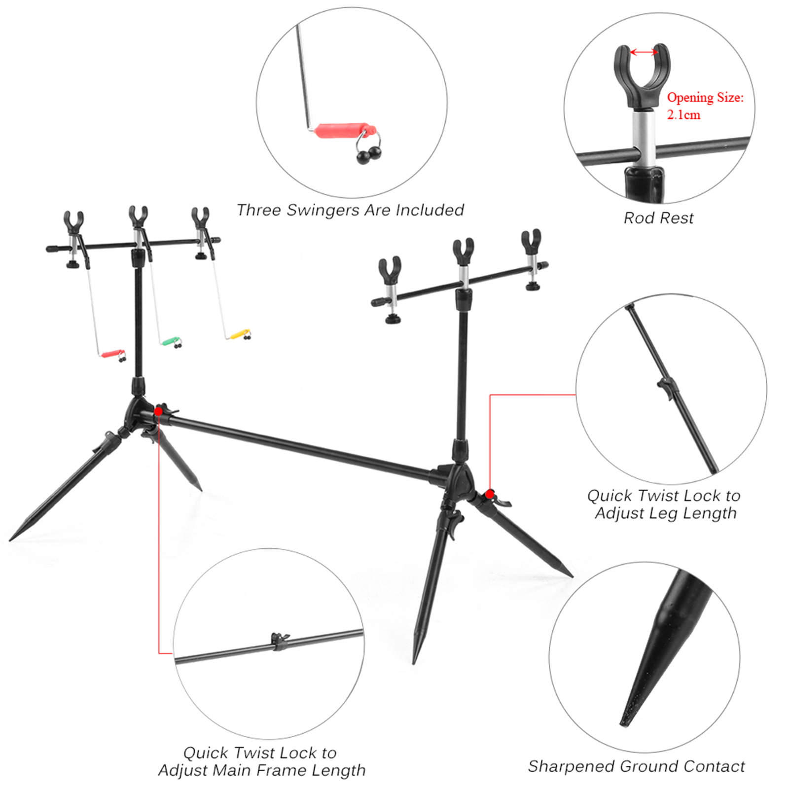 Foldable Fishing Rod Pod Lightweight Aluminum with 3 Bite Alarms Complete  Kit