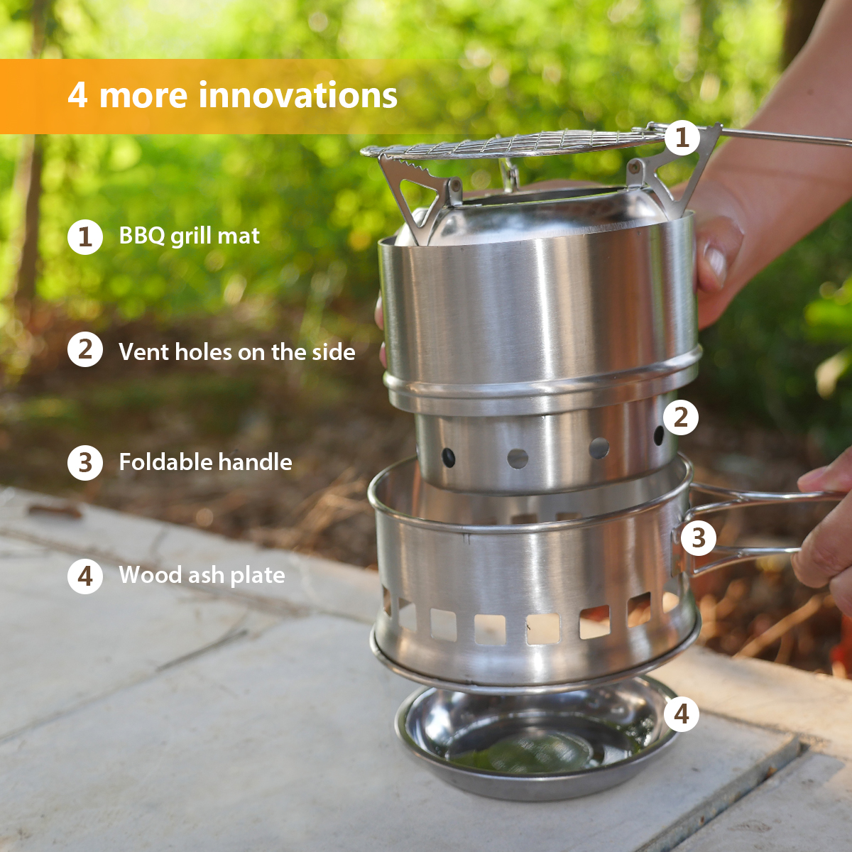 TOMSHOO Estufa de Leña para Camping Estufas de Acero Inoxidable Mini Estufa de Barbacoa Portátil - Imagen 23 de 23