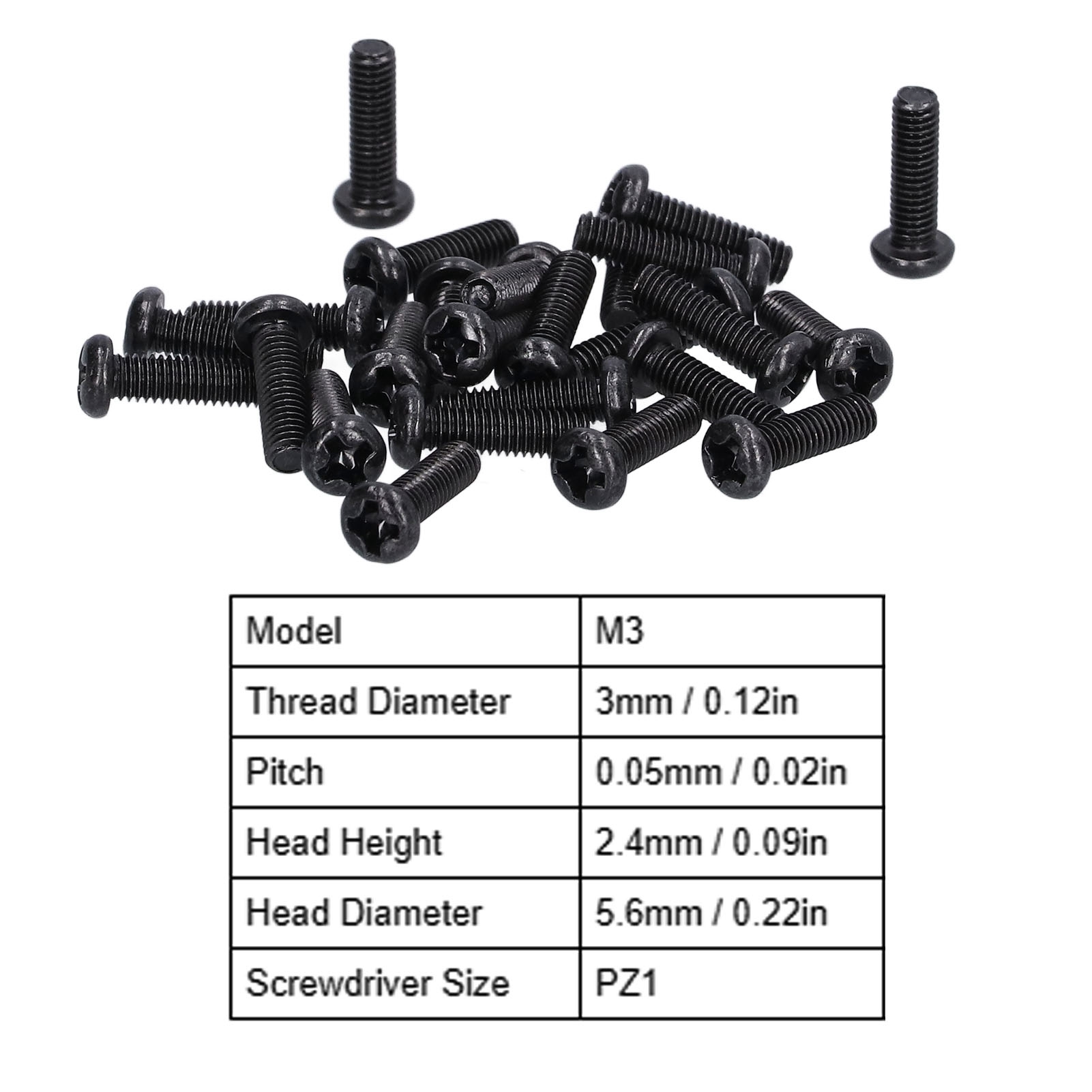 50pcs DIN 7985 Steel Pan Head Machine Screw Fully Threaded Black Zinc Plated