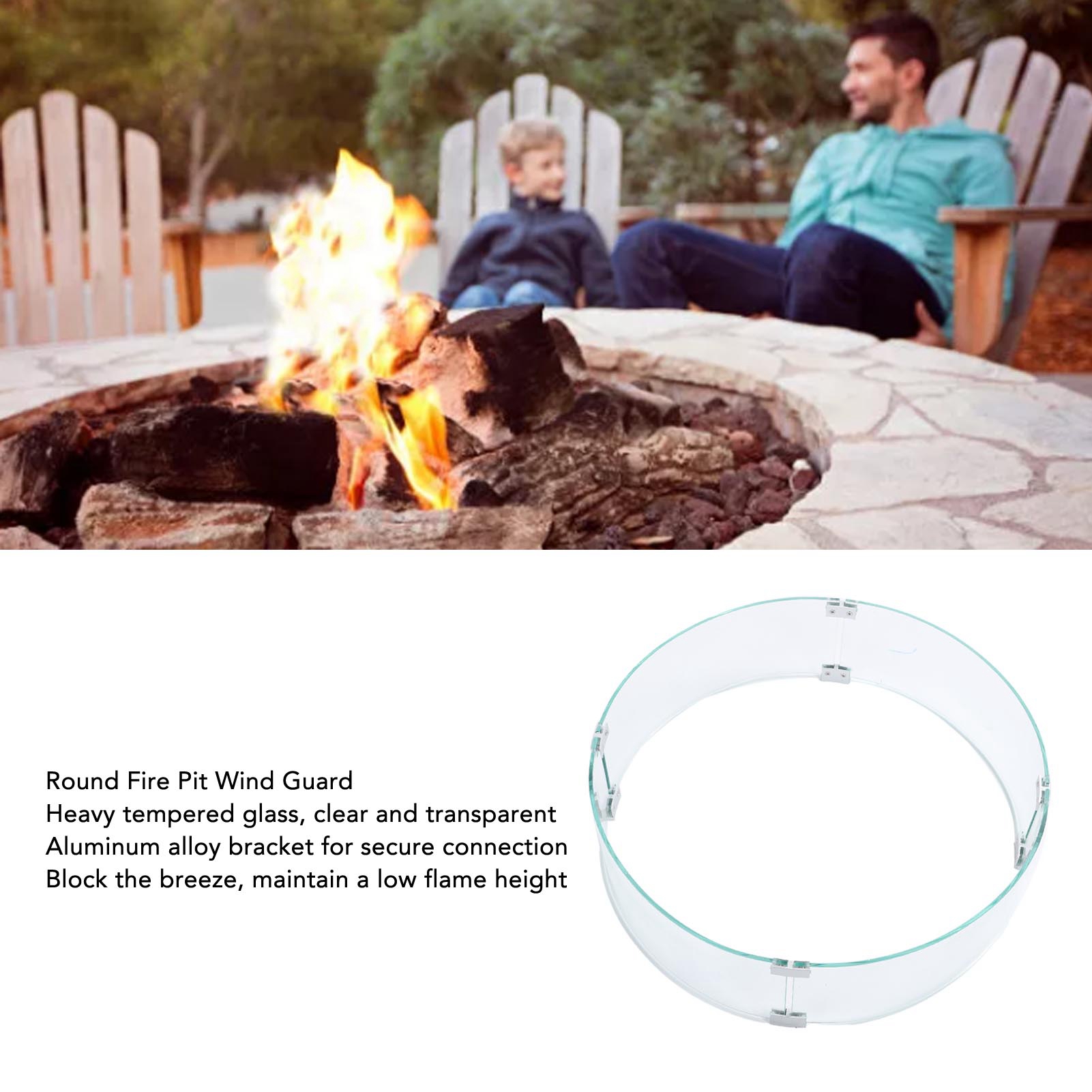 AMS Fire Pit Table Round Glass Wind Guard - 1/4" Thick Glass Fire Flame Guard