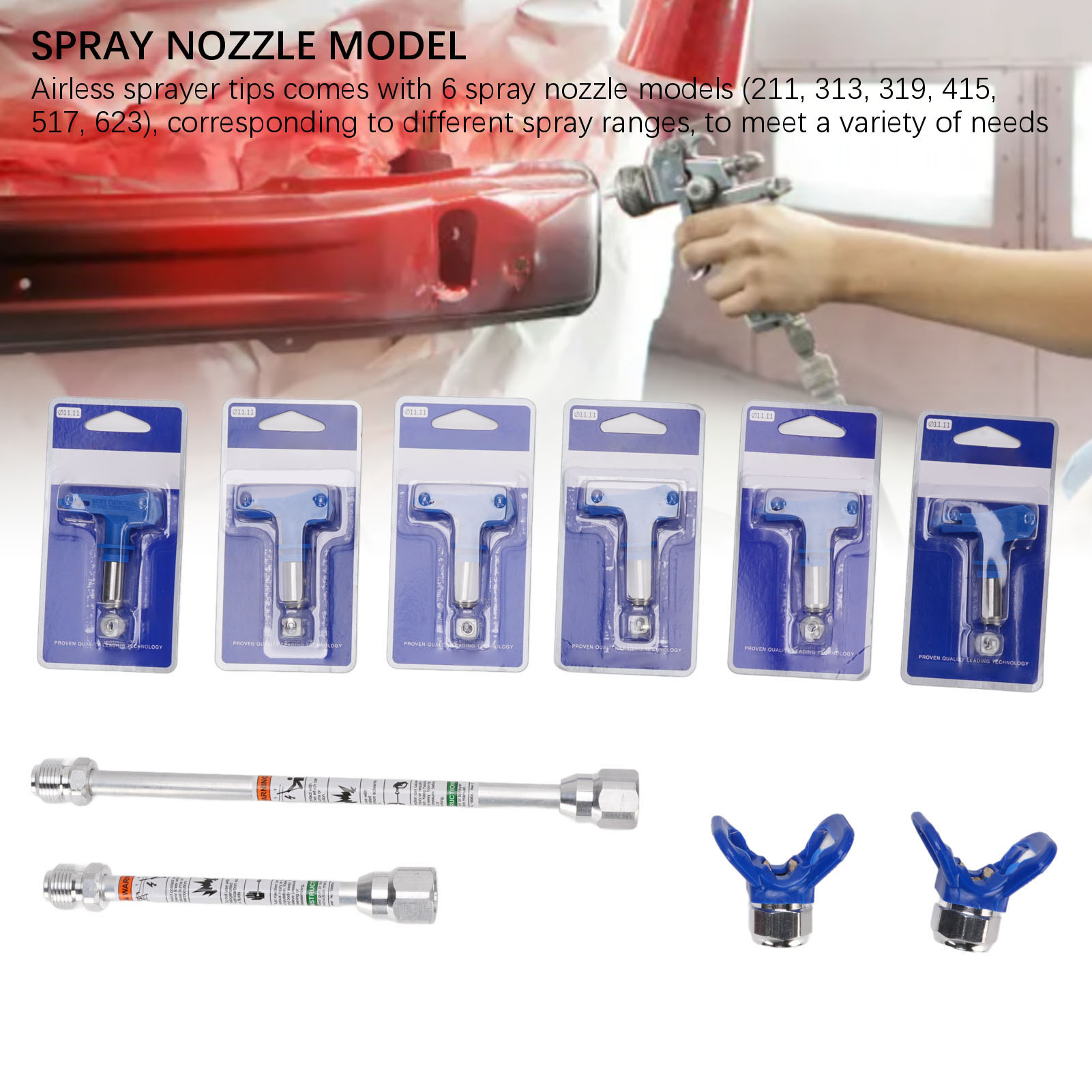 5-Pack Airless Paint Sprayer Nozzle Tips – Stainless Steel Reversible Set (211/313/415/517/623)