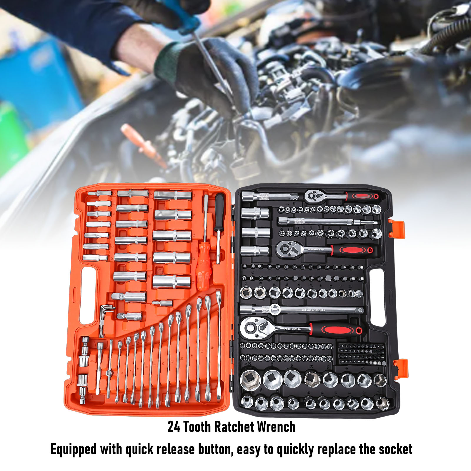 216Pcs Socket Wrench Set 1/21/43/8 Drive Vertical Ratchet