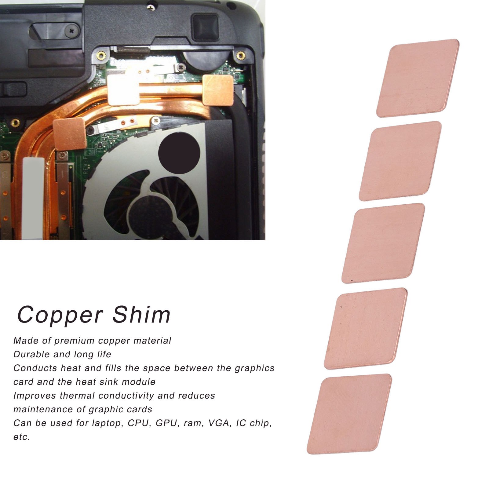 20Pcs Copper Heat Sink Shim Copper Thermal Pad For Laptop CPU GPU - Afbeelding 13 van 21