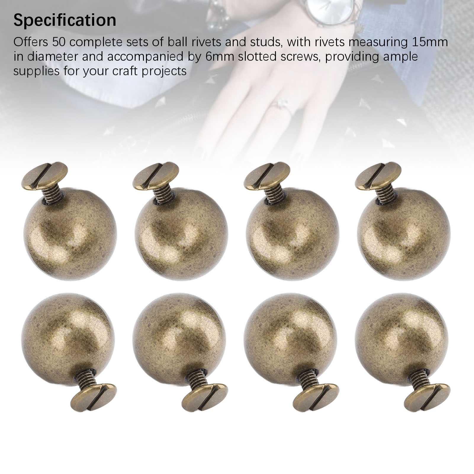 50 Set Sphere Rivet Kit Iron Soild 10mm Diameter Sphere Stud Kit With 6mm Screws - Picture 24 of 35