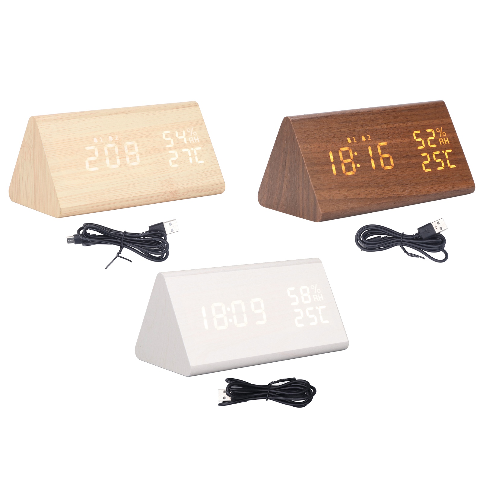 Digital Alarm Clock Wooden With Voice Control Humidity Temperature Display ZZ1 - Picture 21 of 21