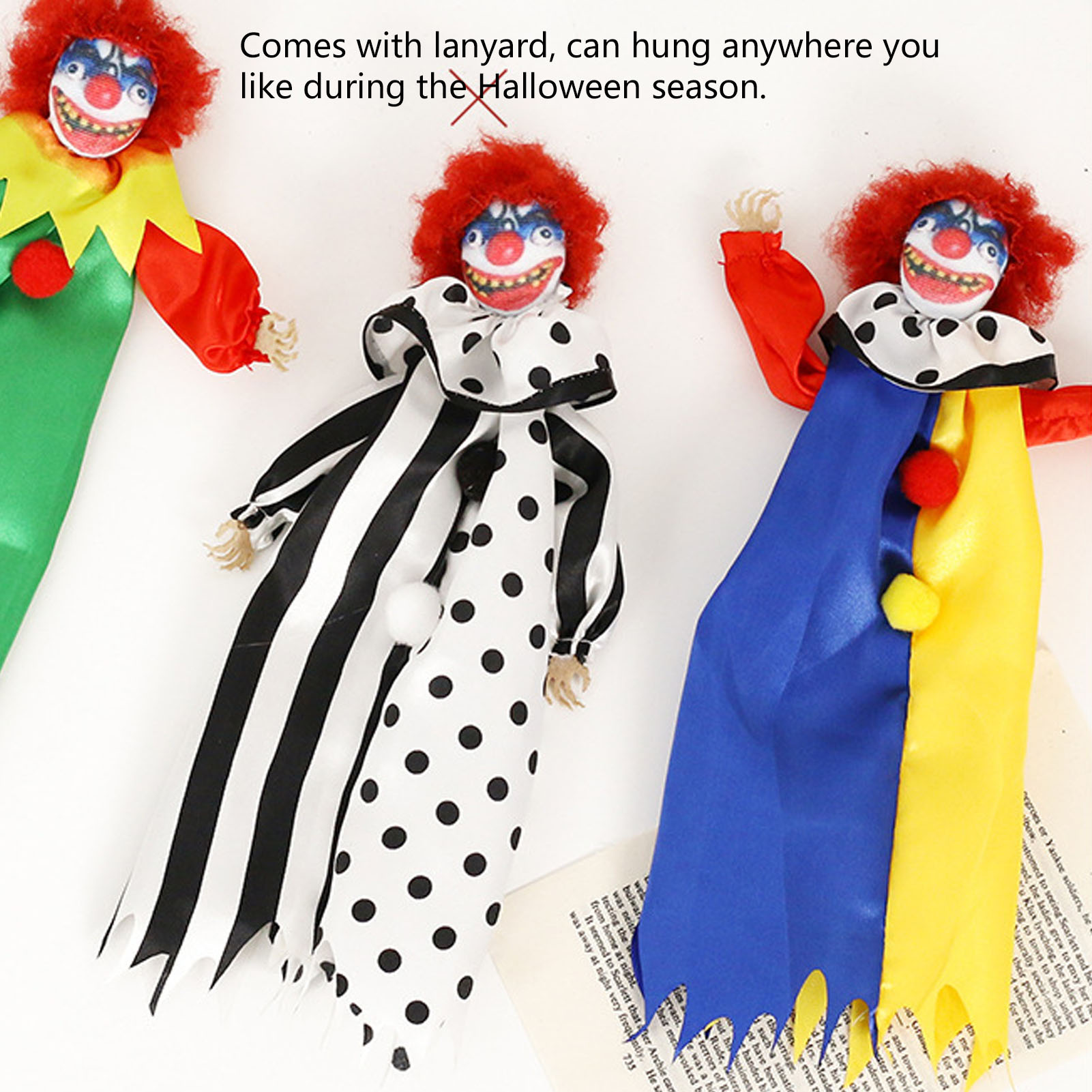 Halloween Clown Doll Spaventoso Eietante Clown Doll Decorazione Appeso Clown Doll - Foto 25 di 28