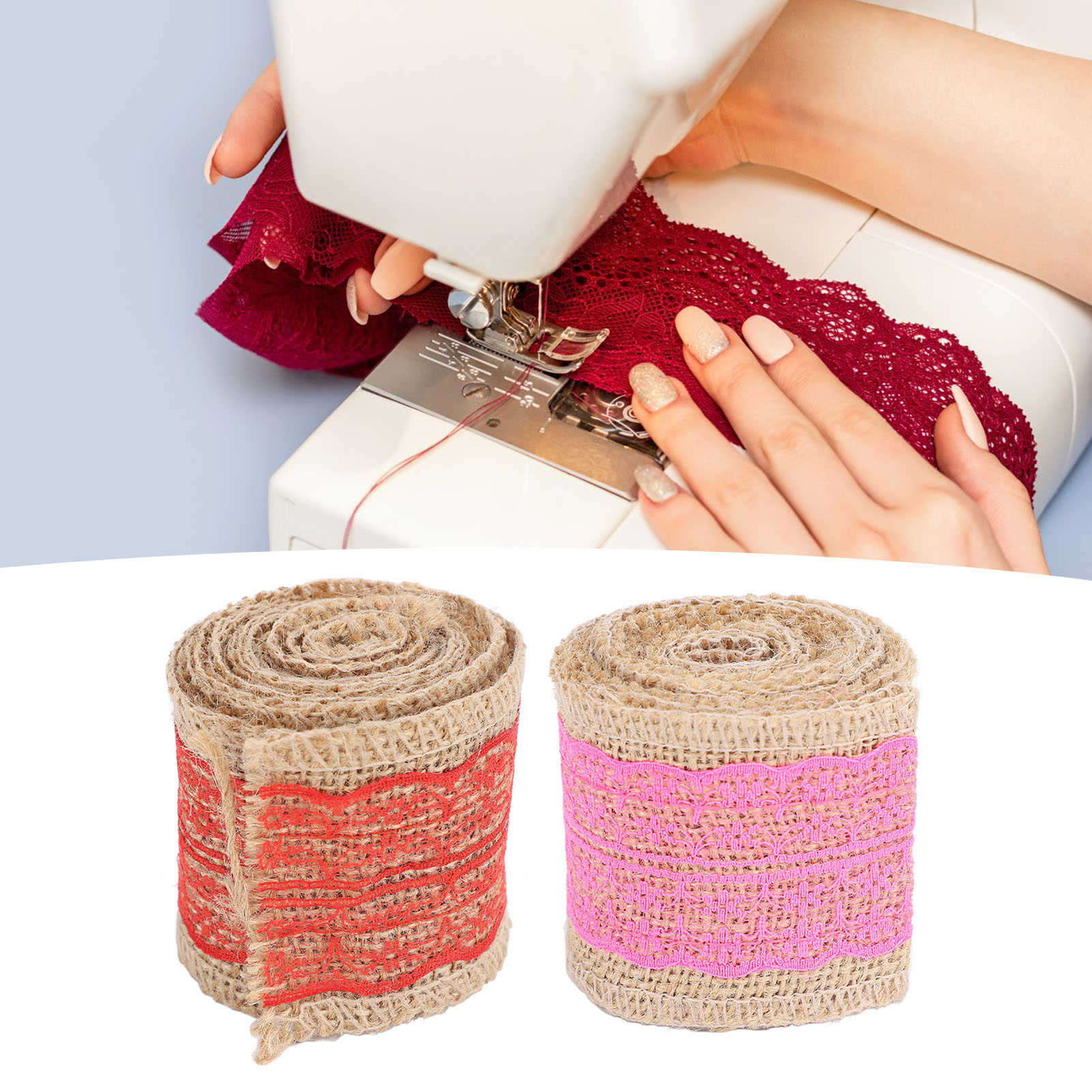 5 Rollen Sackleinen Spitzenband Deko Jute Sackleinen Band Rolle zum Basteln - Bild 29 von 30