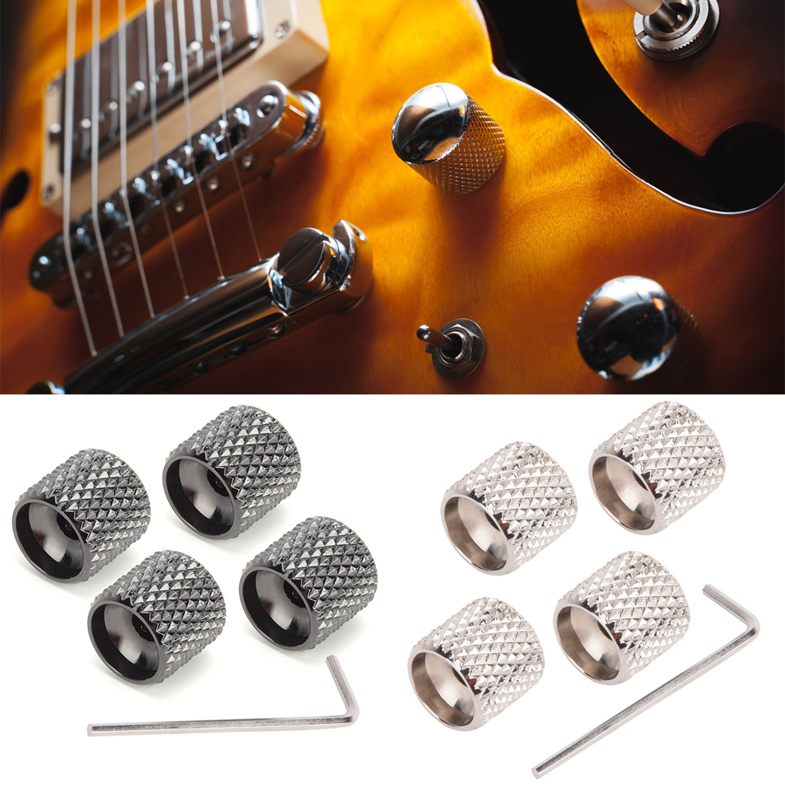 4 Stck. E-Gitarrenknopf Aluminiumlegierung mit Sechskantschlüssel Musikinstrument - Bild 8 von 12