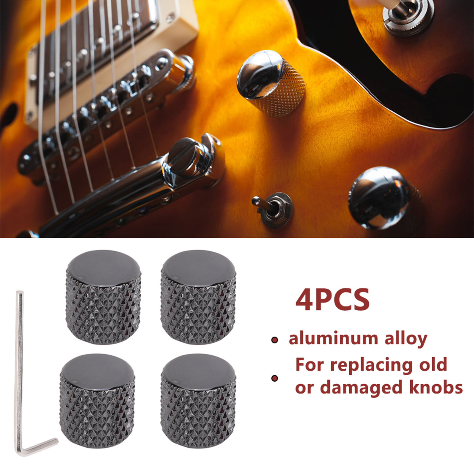 4 Stck. E-Gitarrenknopf Aluminiumlegierung mit Sechskantschlüssel Musikinstrument - Bild 9 von 12