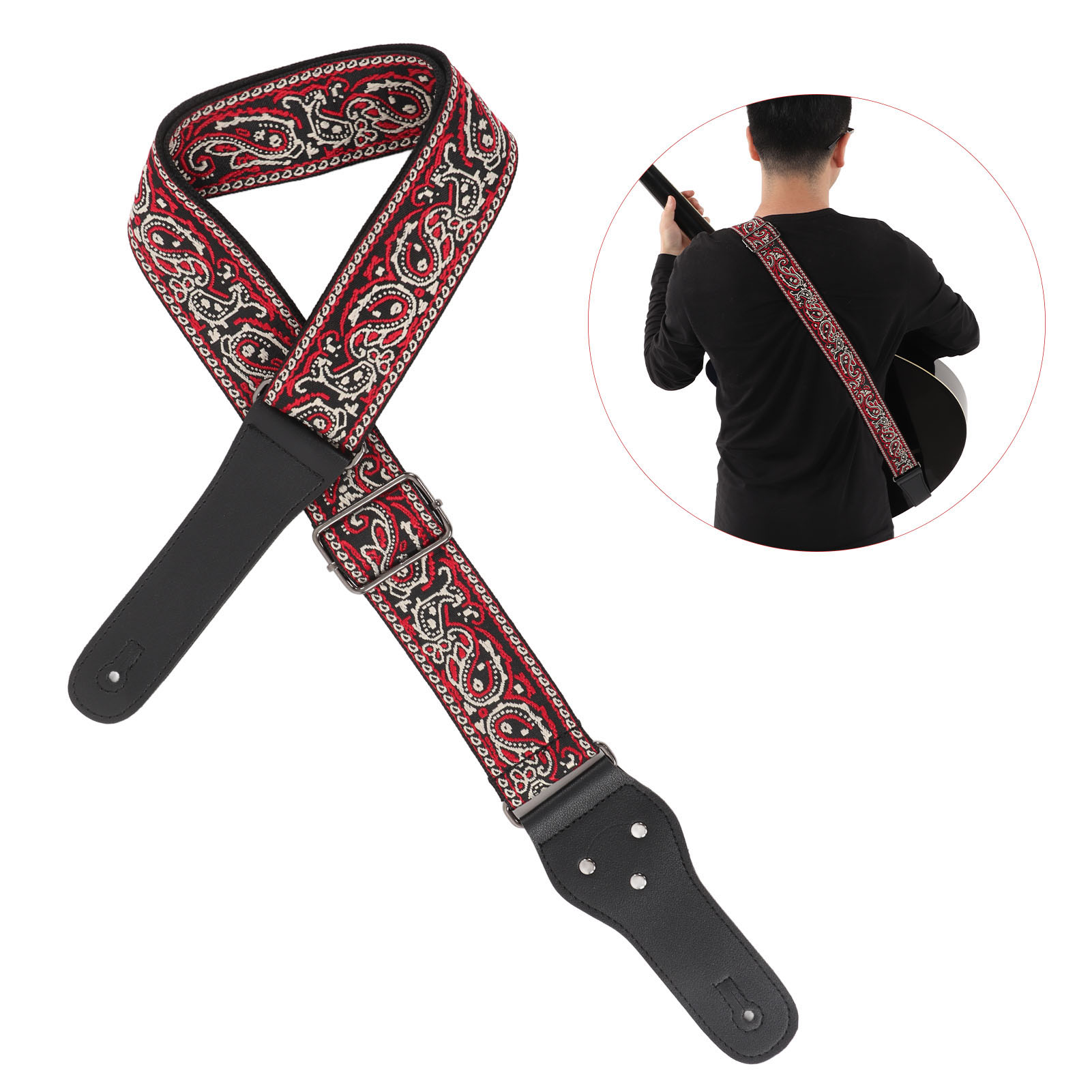 Electric Guitar Strap Adjustable Nylon Embroidered Shoulder Strap With Non S WYD