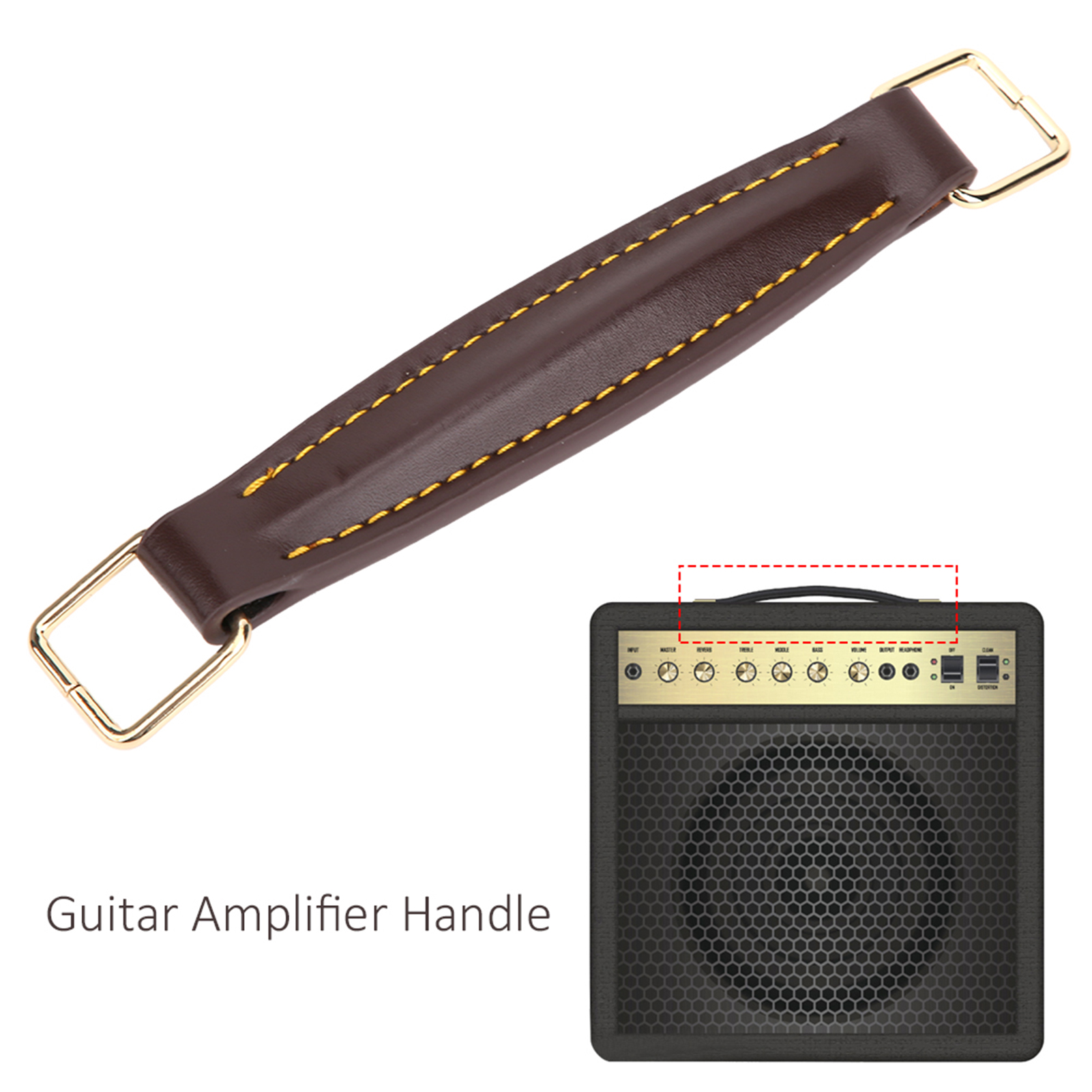 Manico Amplificatore Chitarra Pelle PU Ricambio Cinghia Manico con Viti di Montaggio - Foto 13 di 15